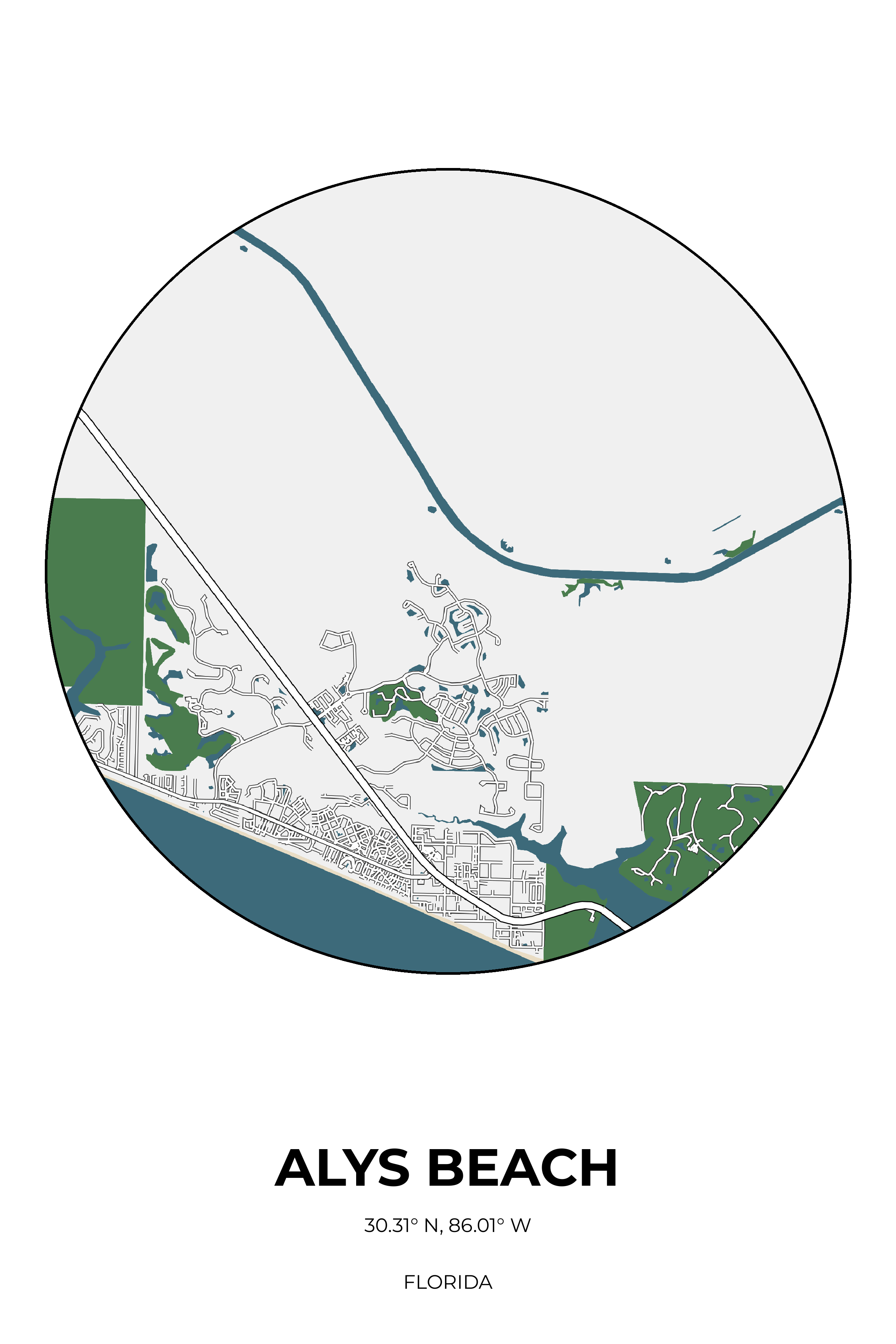 Alys Beach Florida Detailed Circle Map
