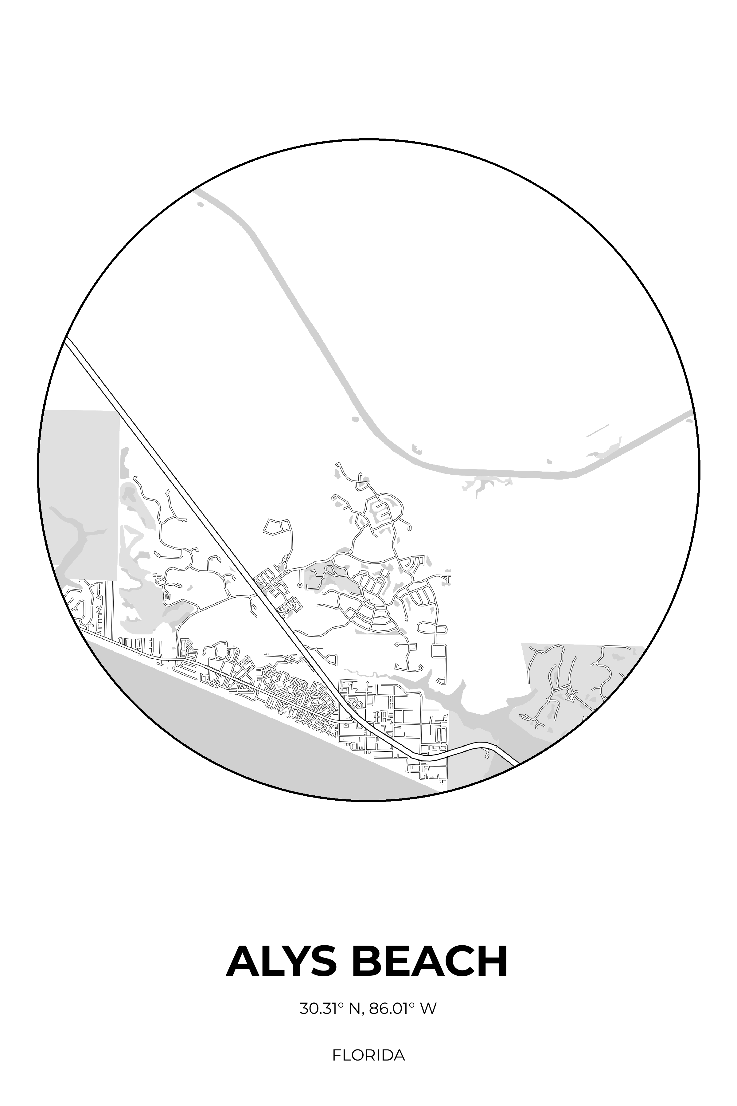 Alys Beach Florida Monochrome Circle Map