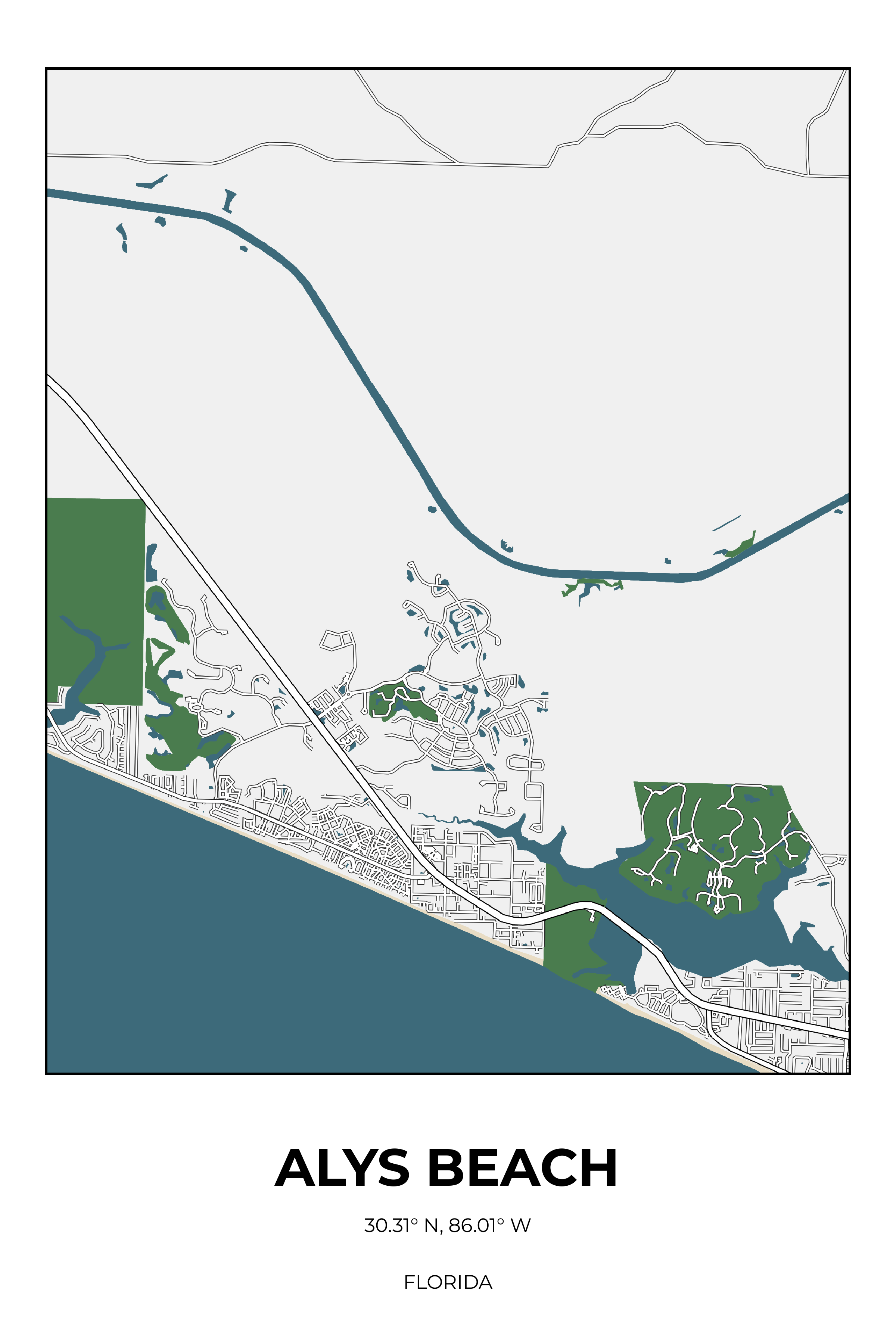 Alys Beach, Florida Detailed street map poster