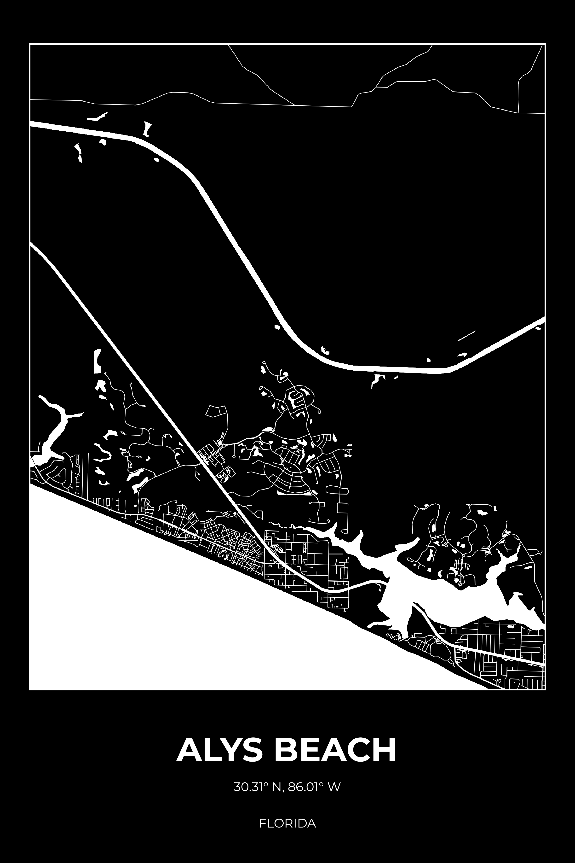 Alys Beach Florida Inverse Rectangle Map