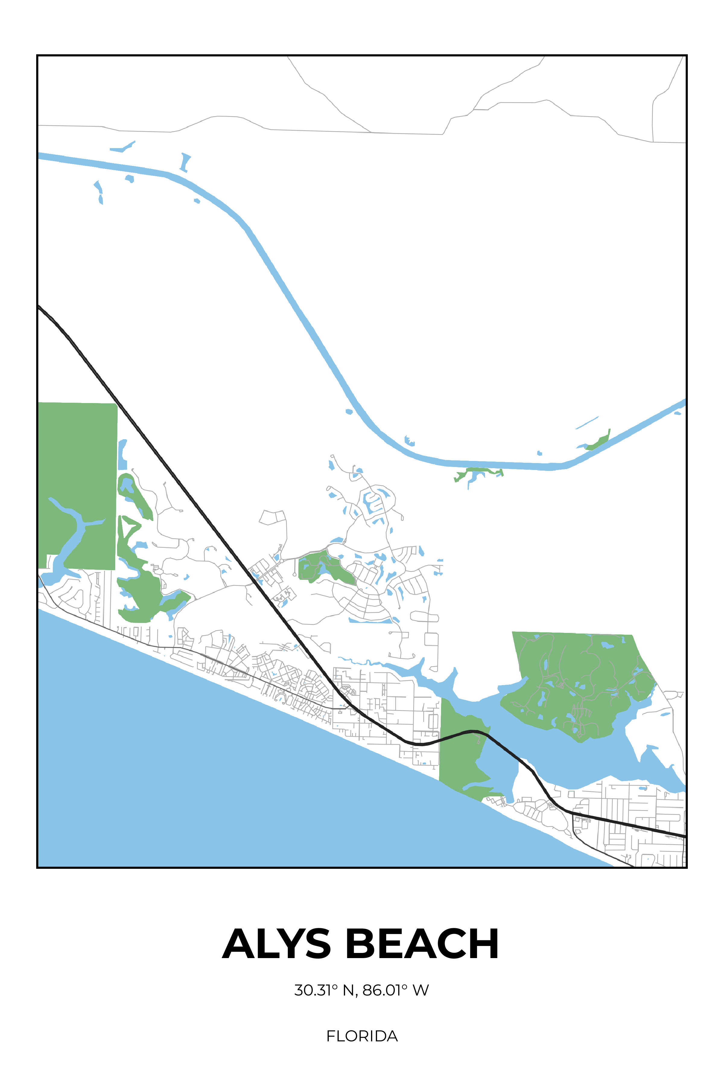 Alys Beach Florida Simple Rectangle Map