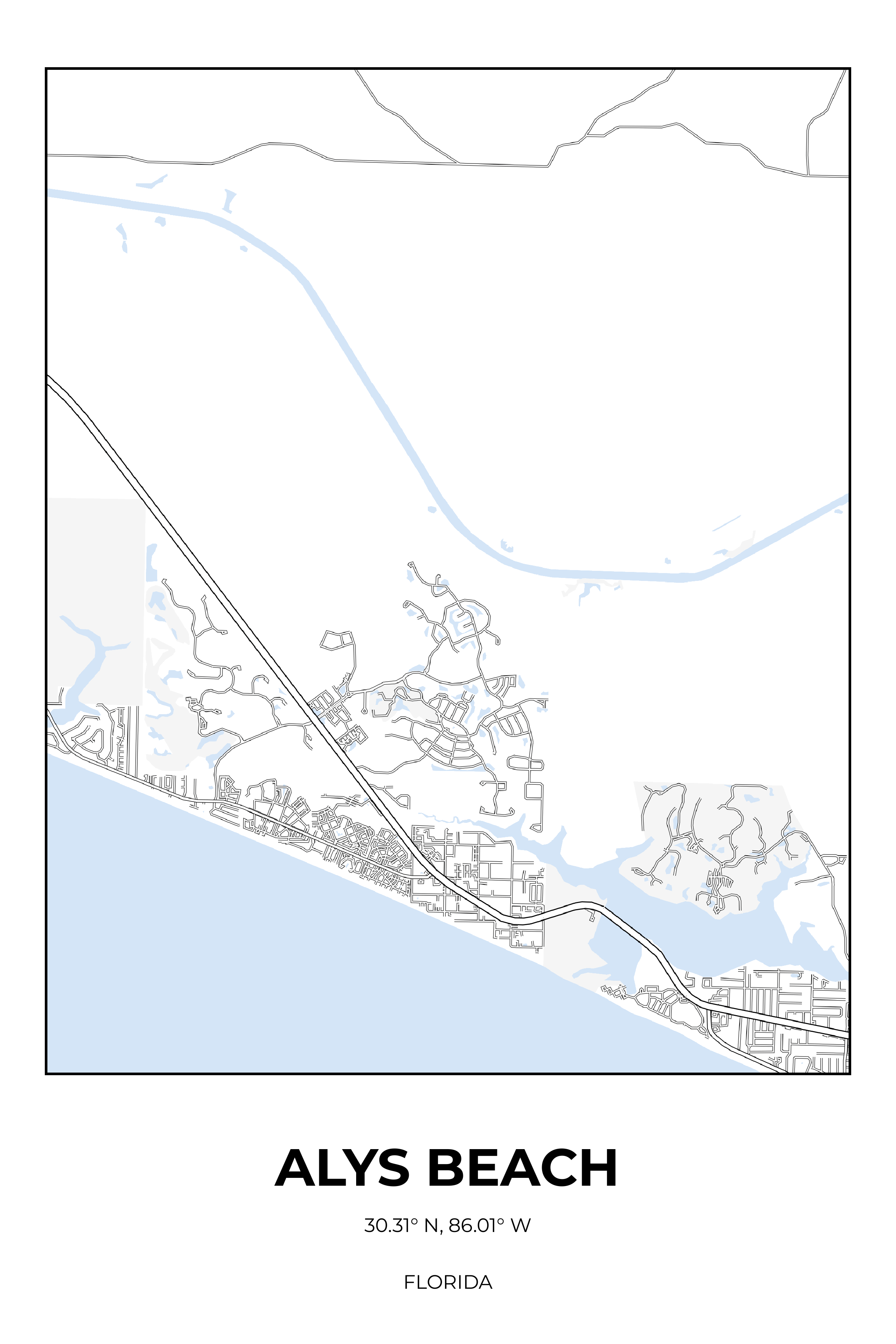 Alys Beach, Florida Winter street map poster