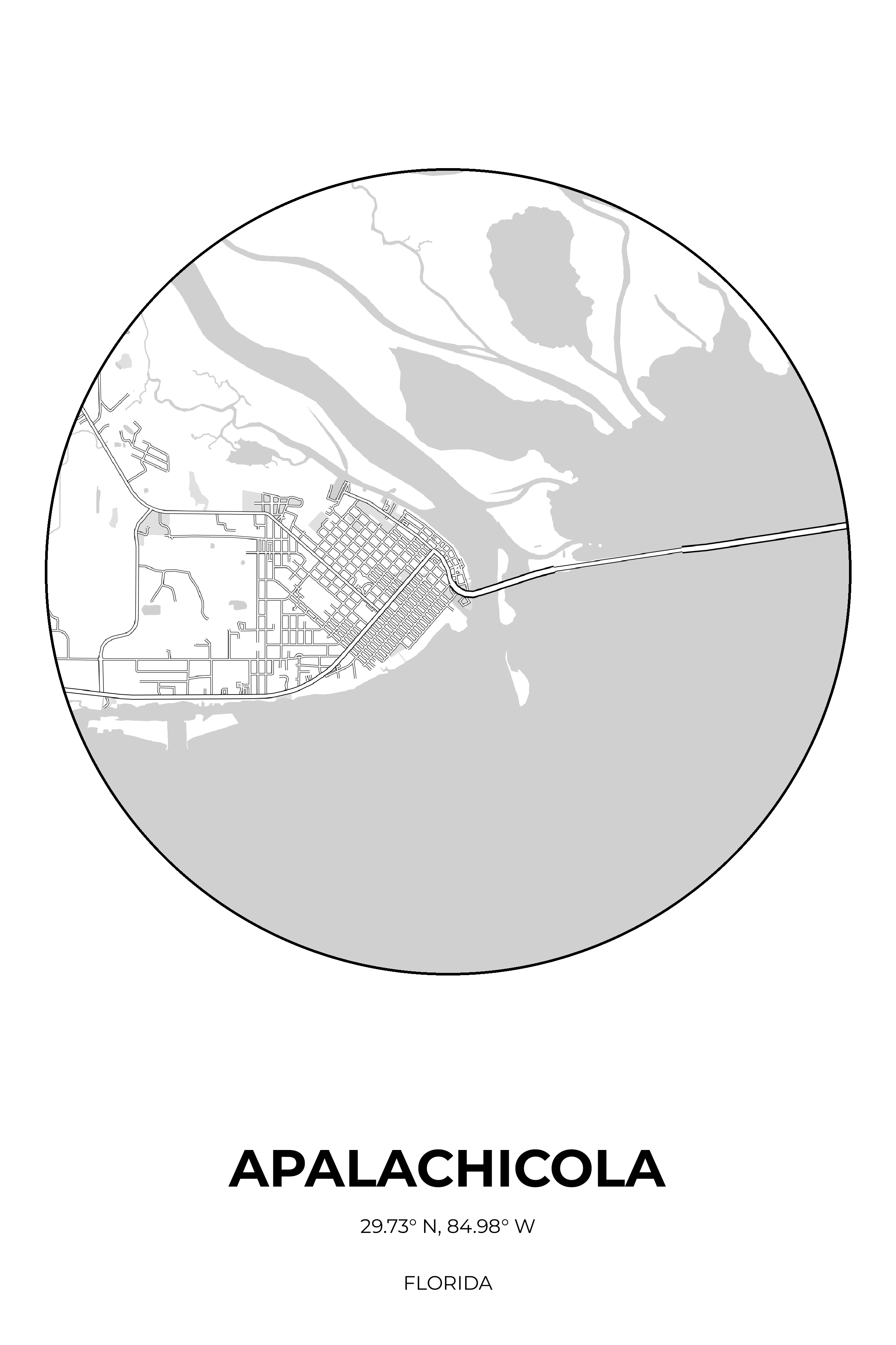 Apalachicola Florida Monochrome Circle Map