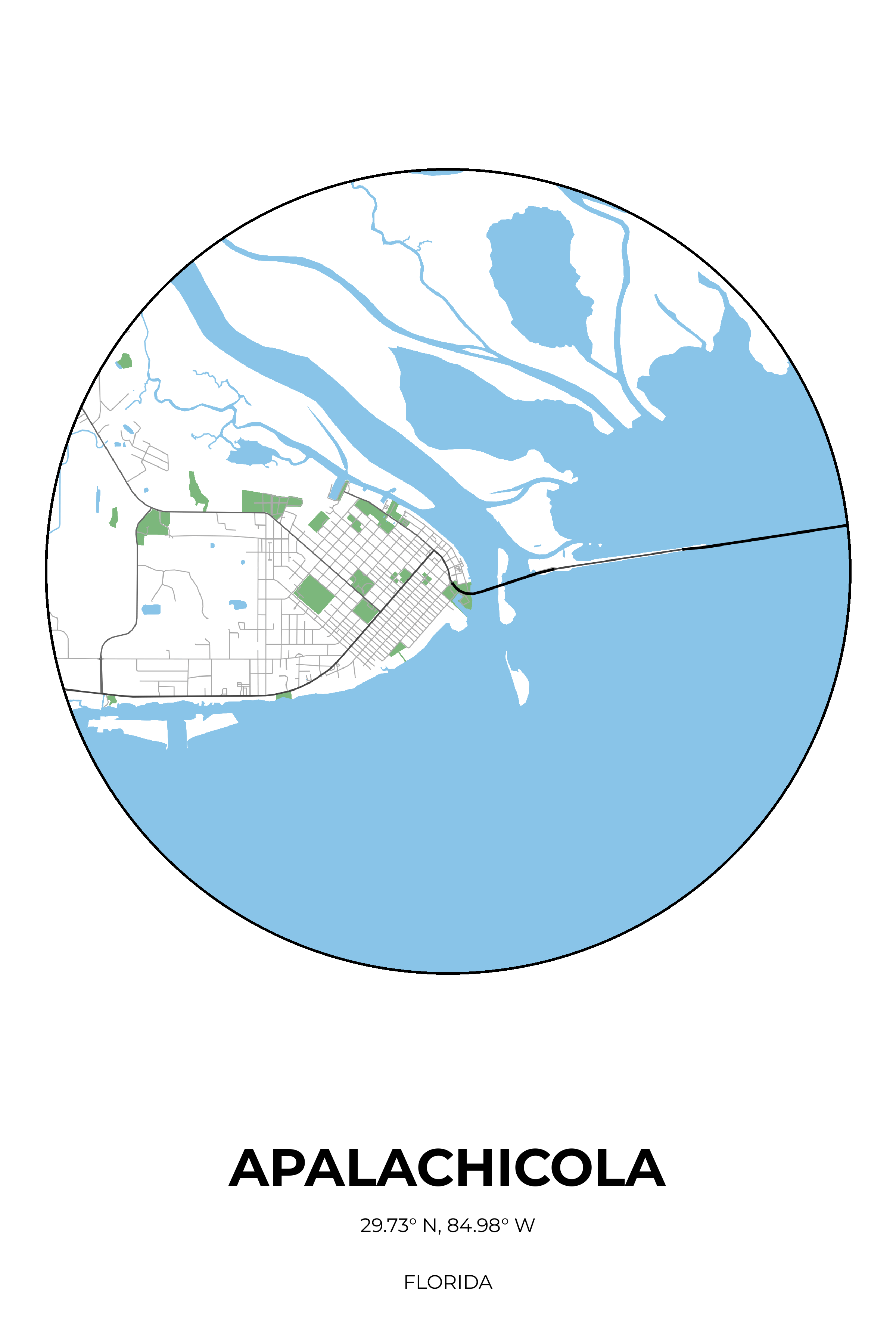 Apalachicola Florida Simple Circle Map