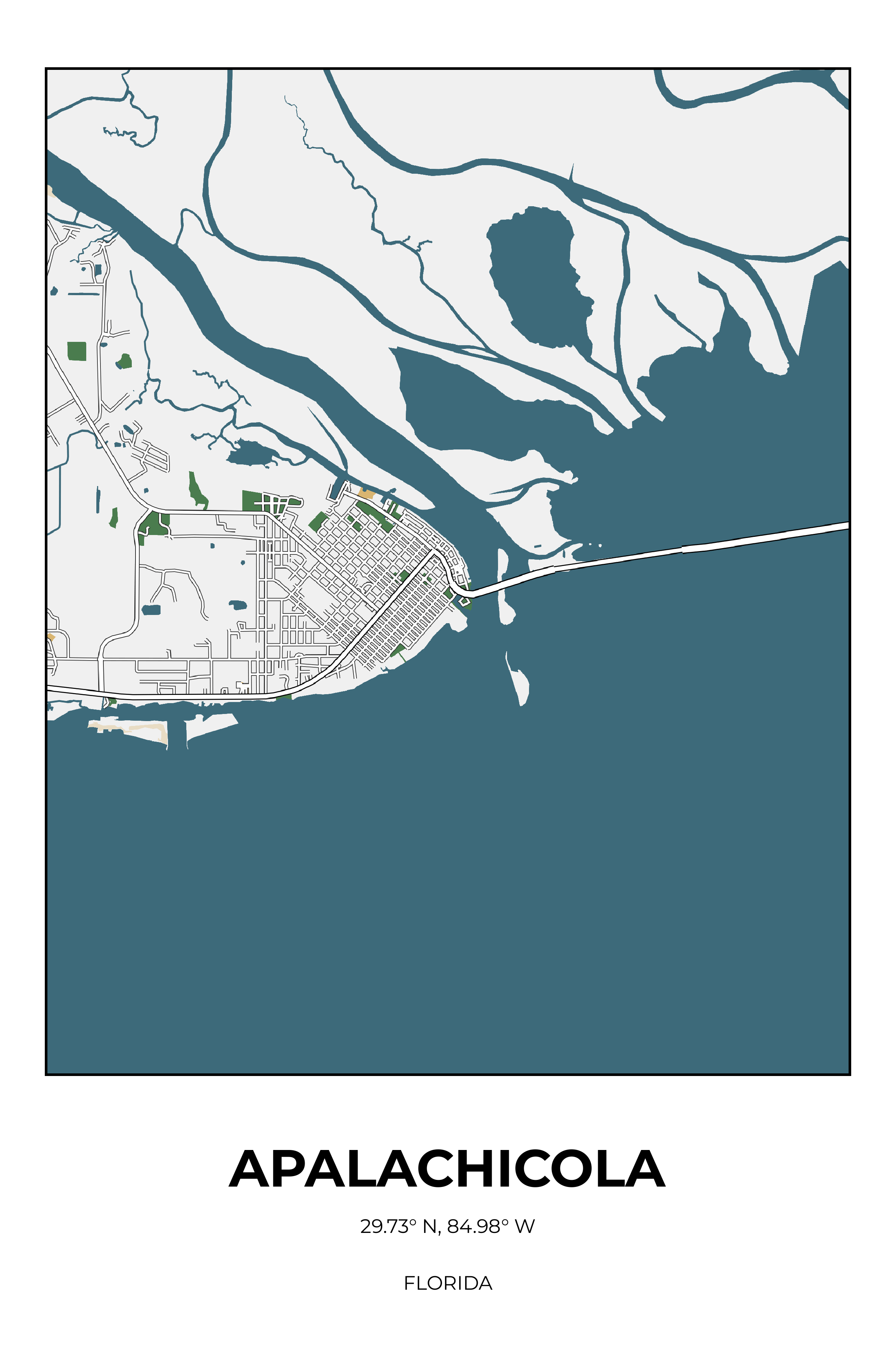 Apalachicola, Florida Detailed street map poster
