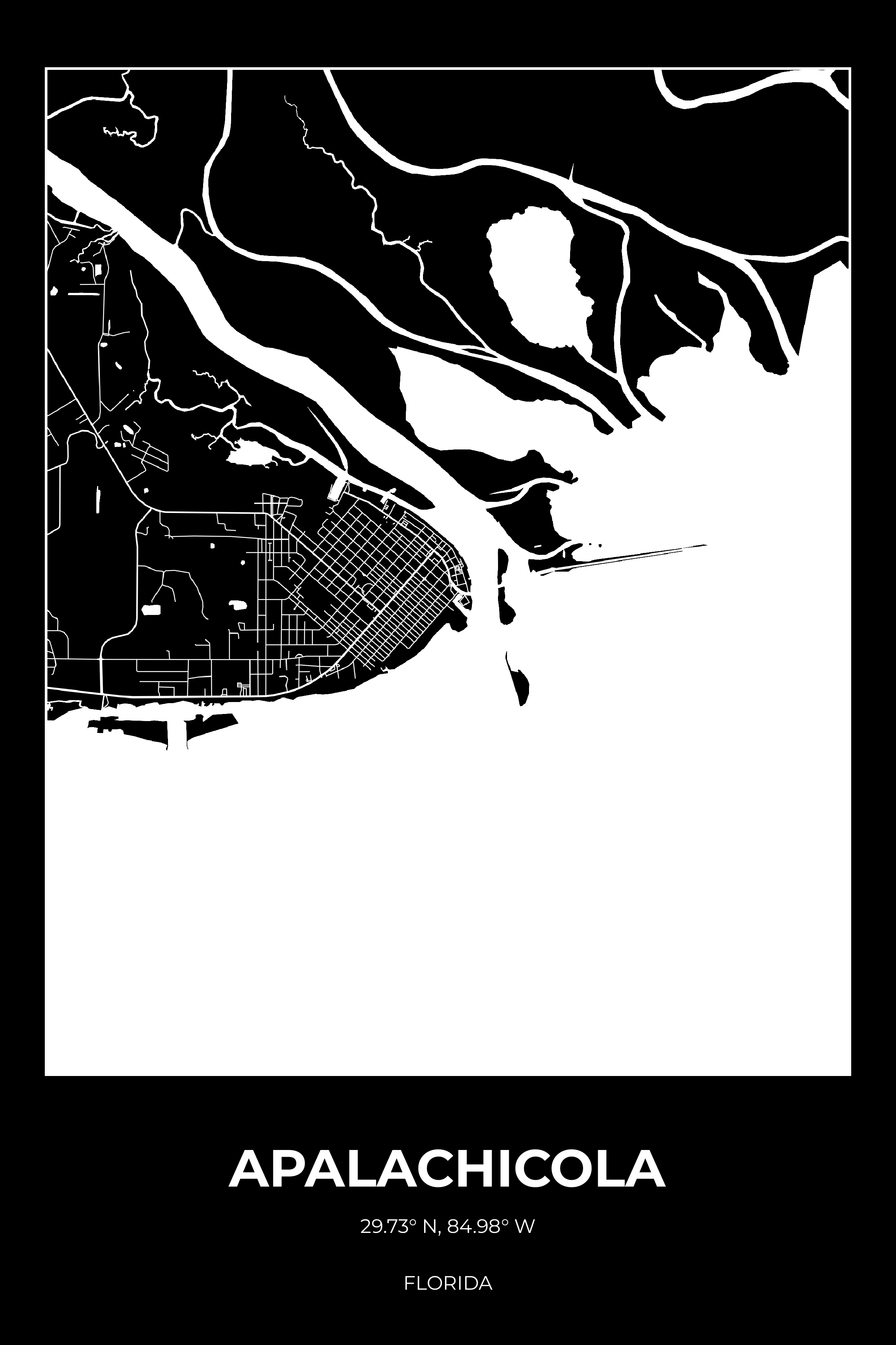 Apalachicola Florida Inverse Rectangle Map