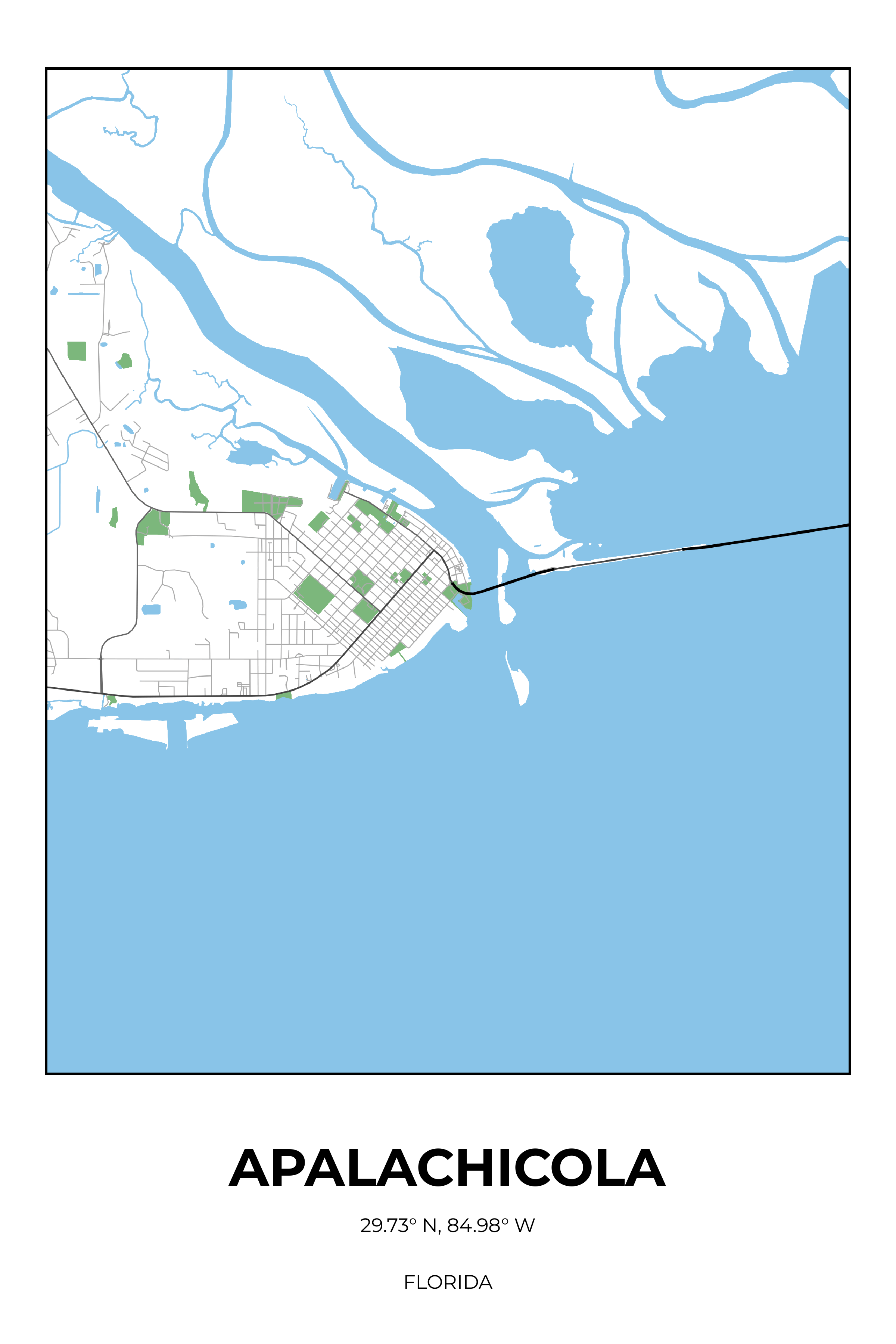 Apalachicola, Florida Simple street map poster