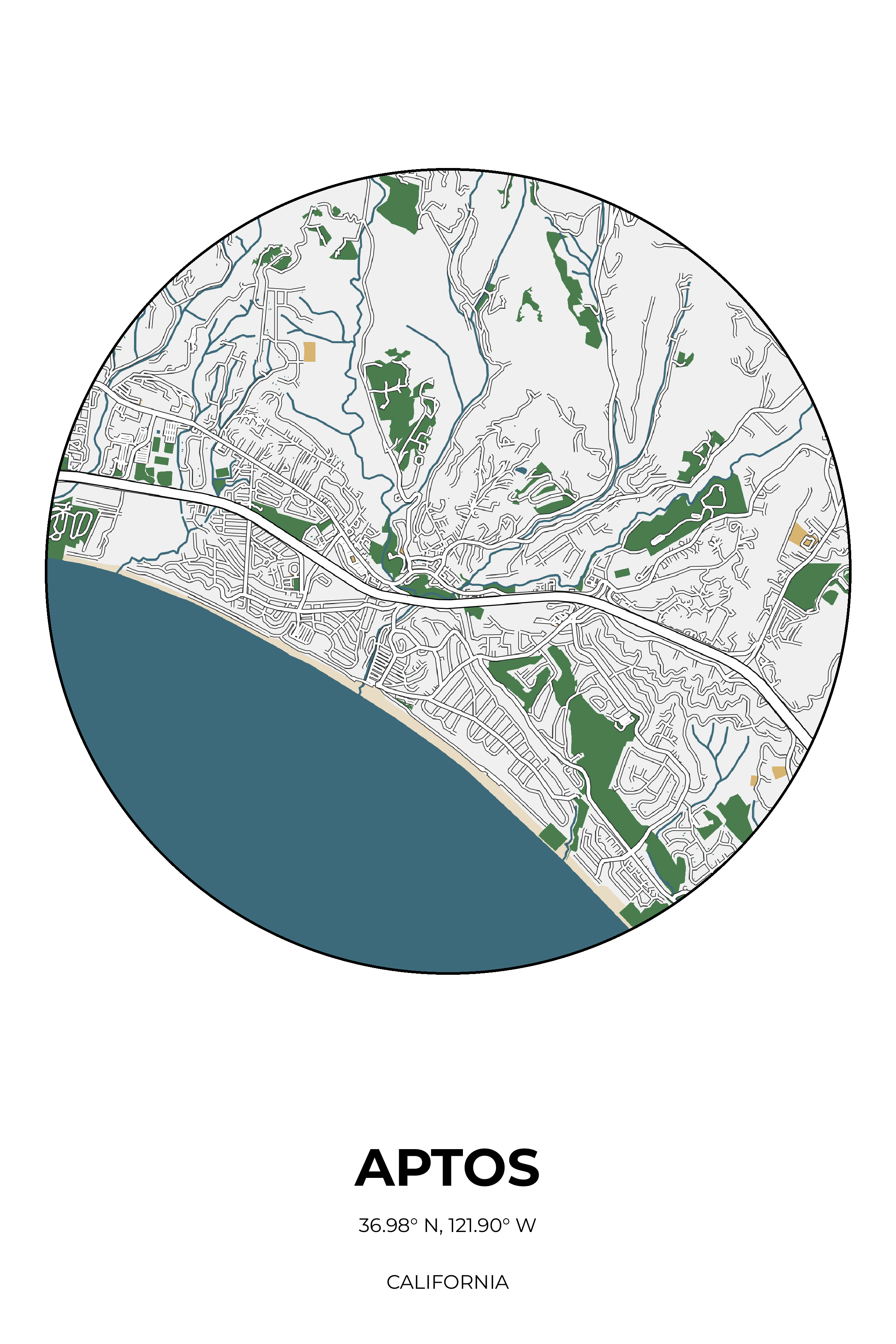 Aptos, California Detailed circle map