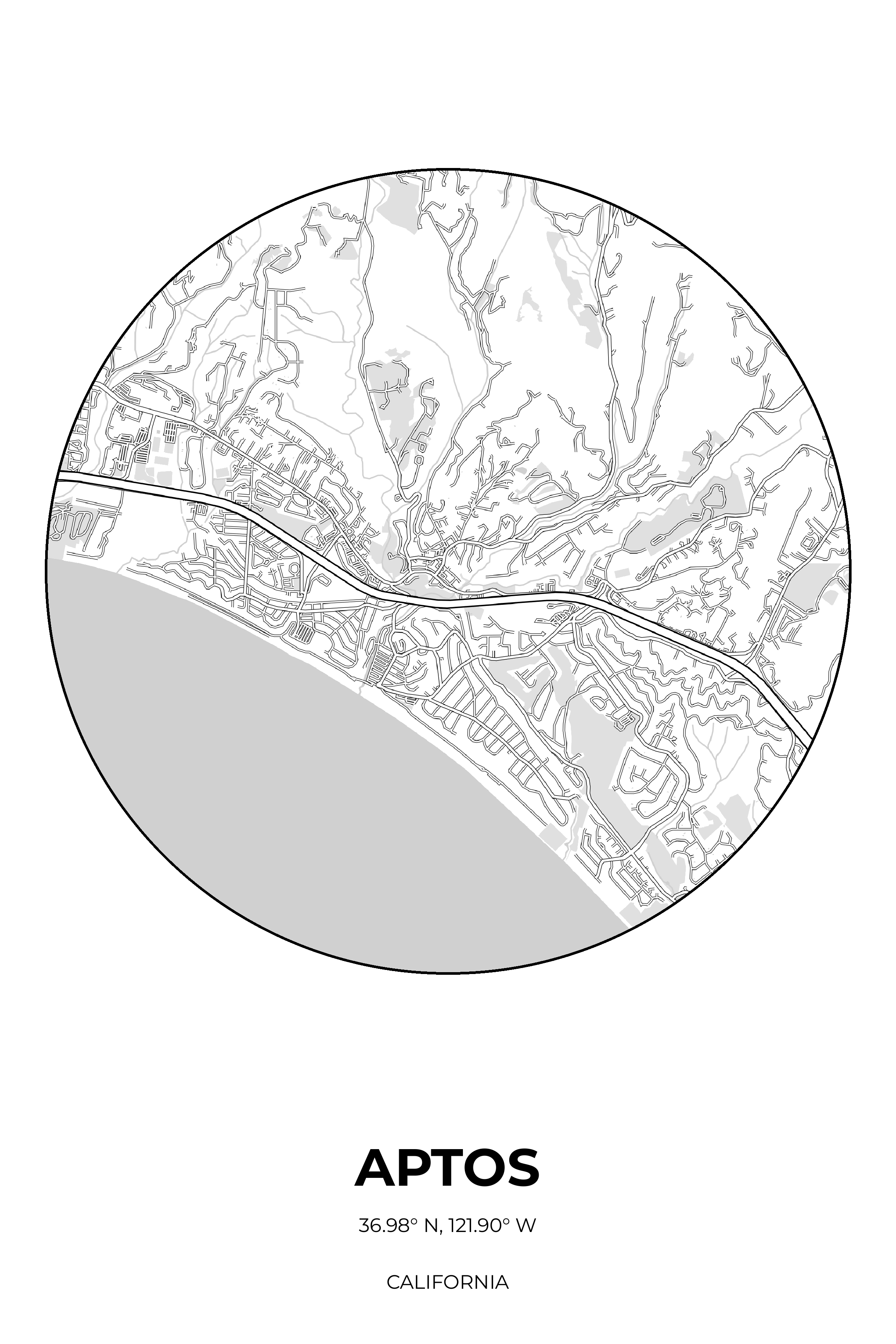 Aptos, California Monochrome circle map