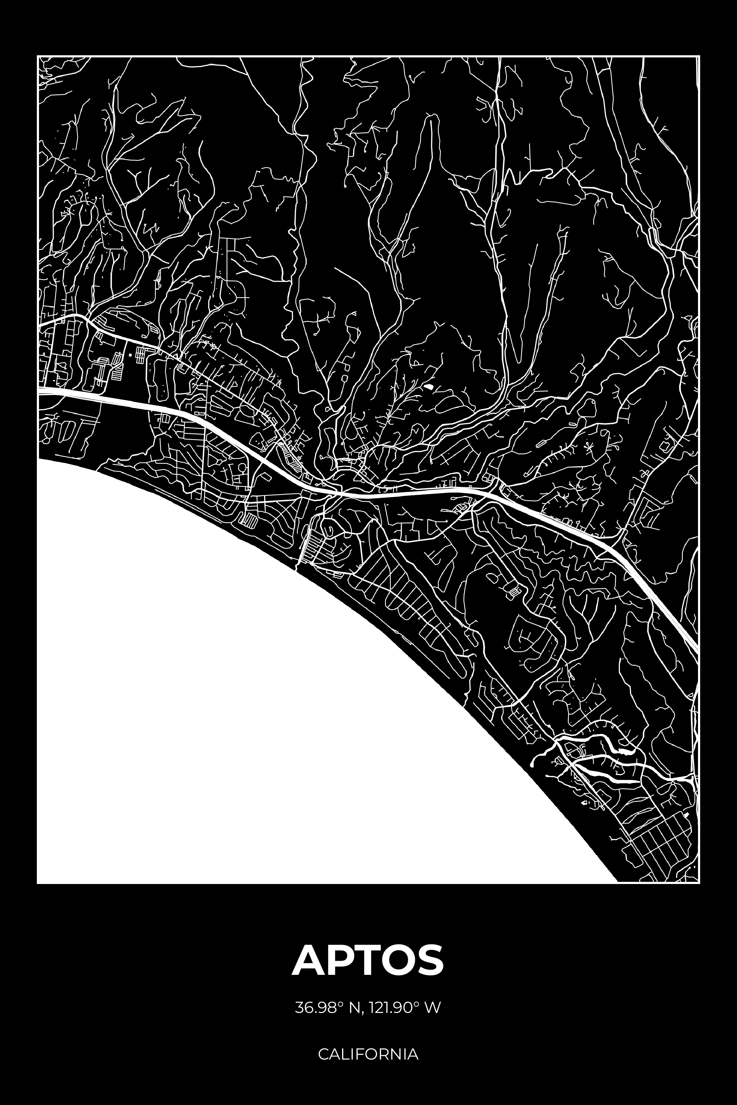 Aptos, California Inverse street map poster