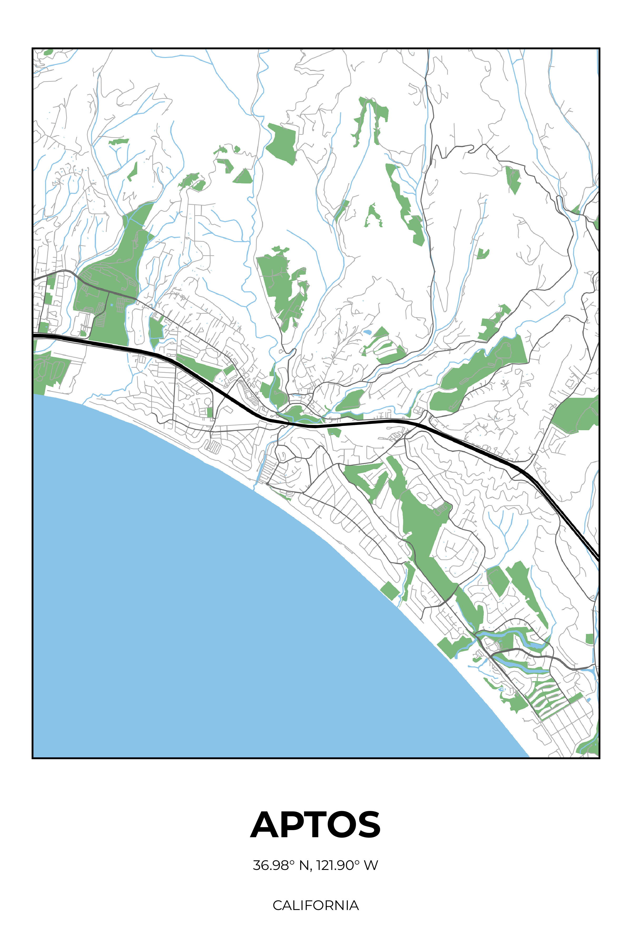 Aptos, California Simple street map poster