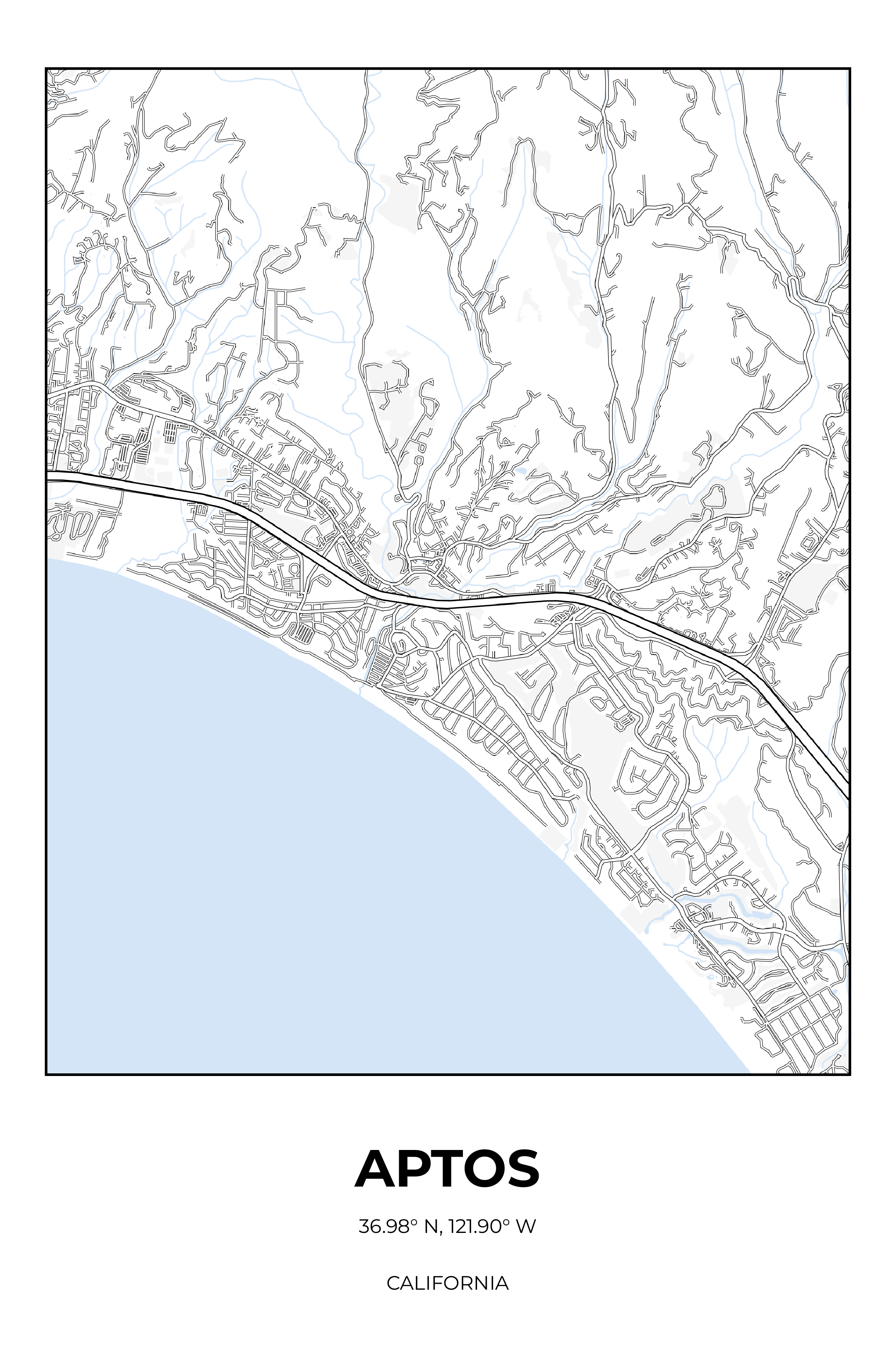 Aptos, California Winter street map poster