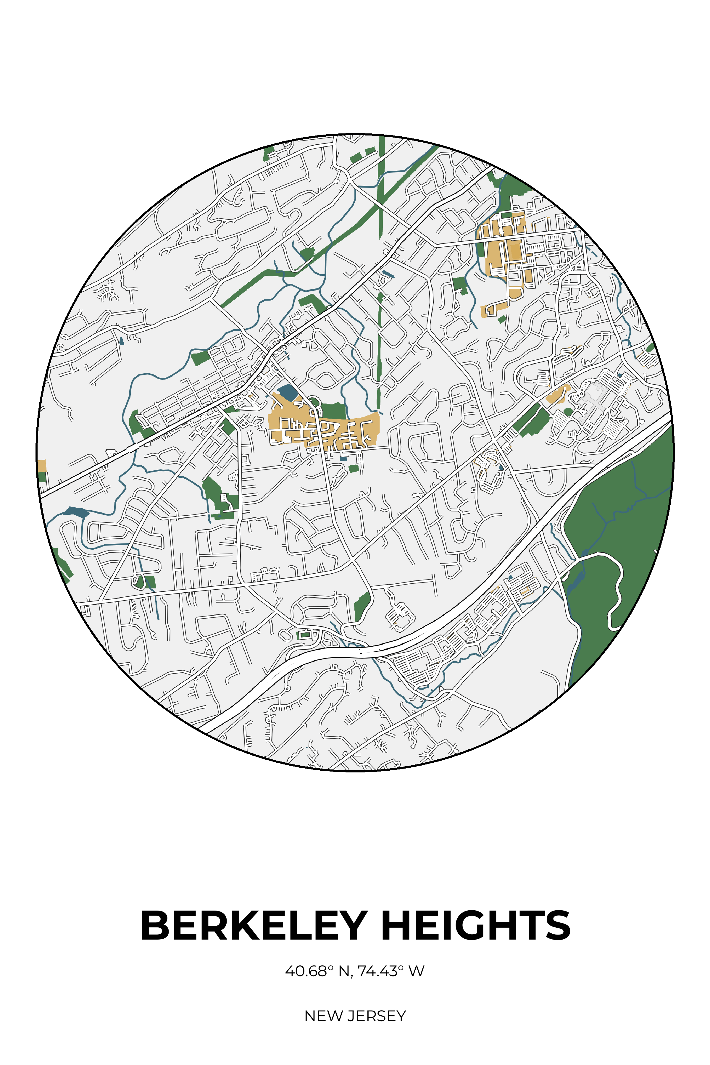 Berkeley Heights, New Jersey Detailed circle map
