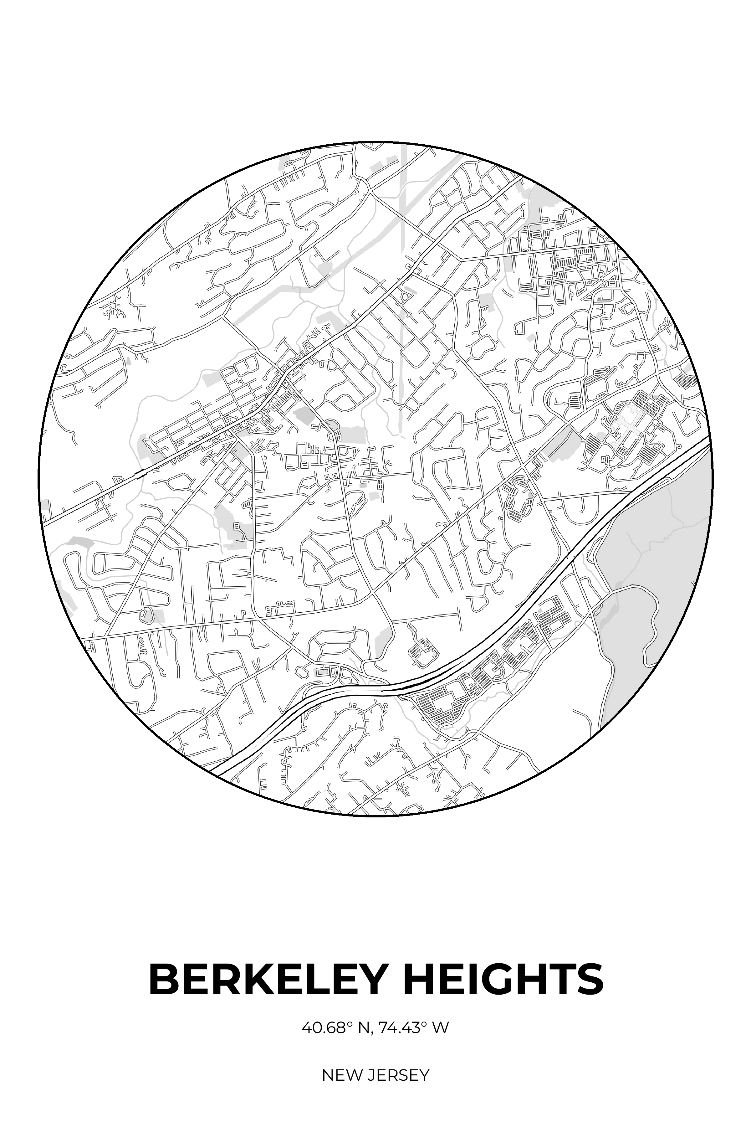 Berkeley Heights, New Jersey Monochrome circle map