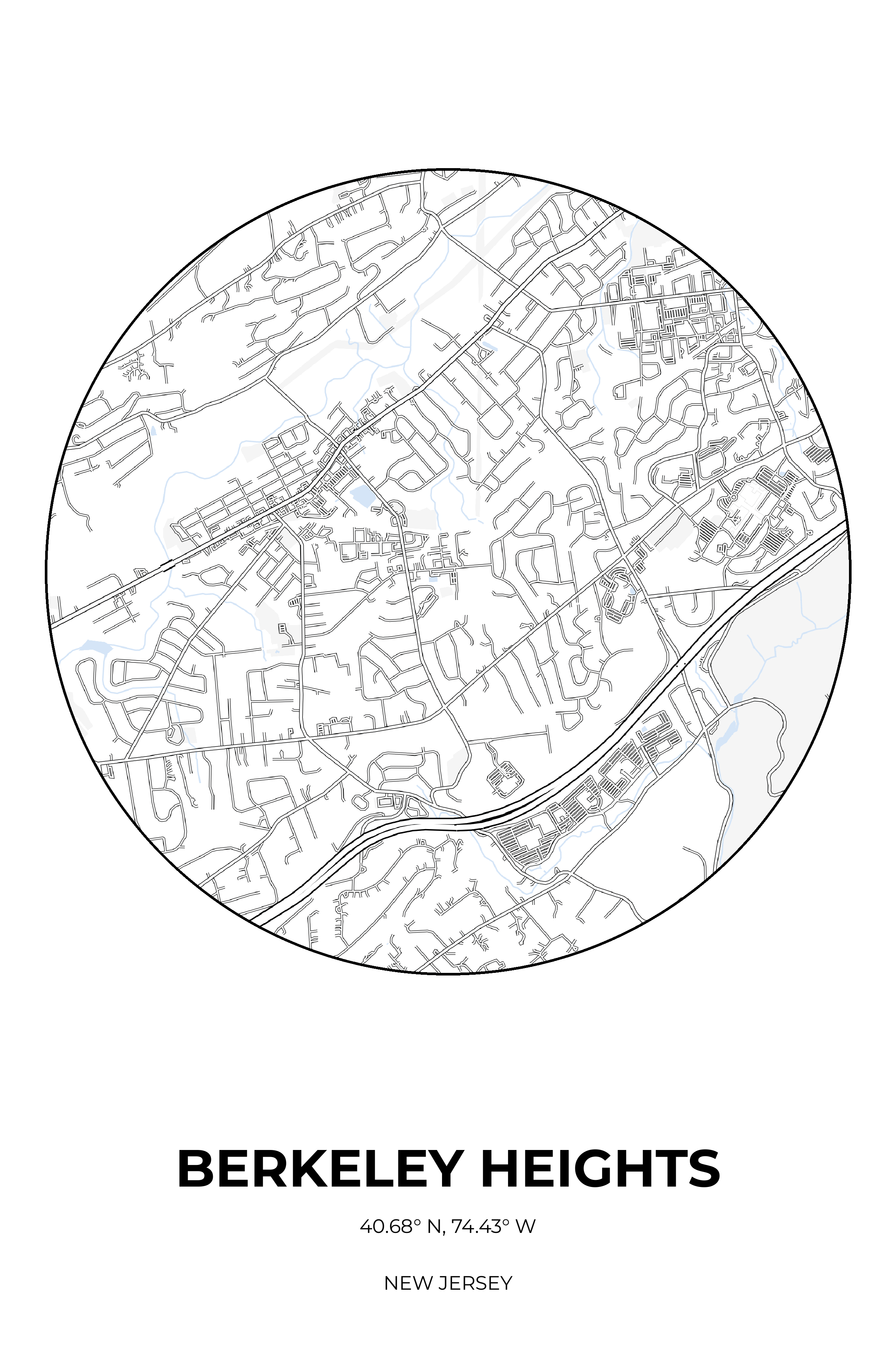 Berkeley Heights, New Jersey Winter circle map
