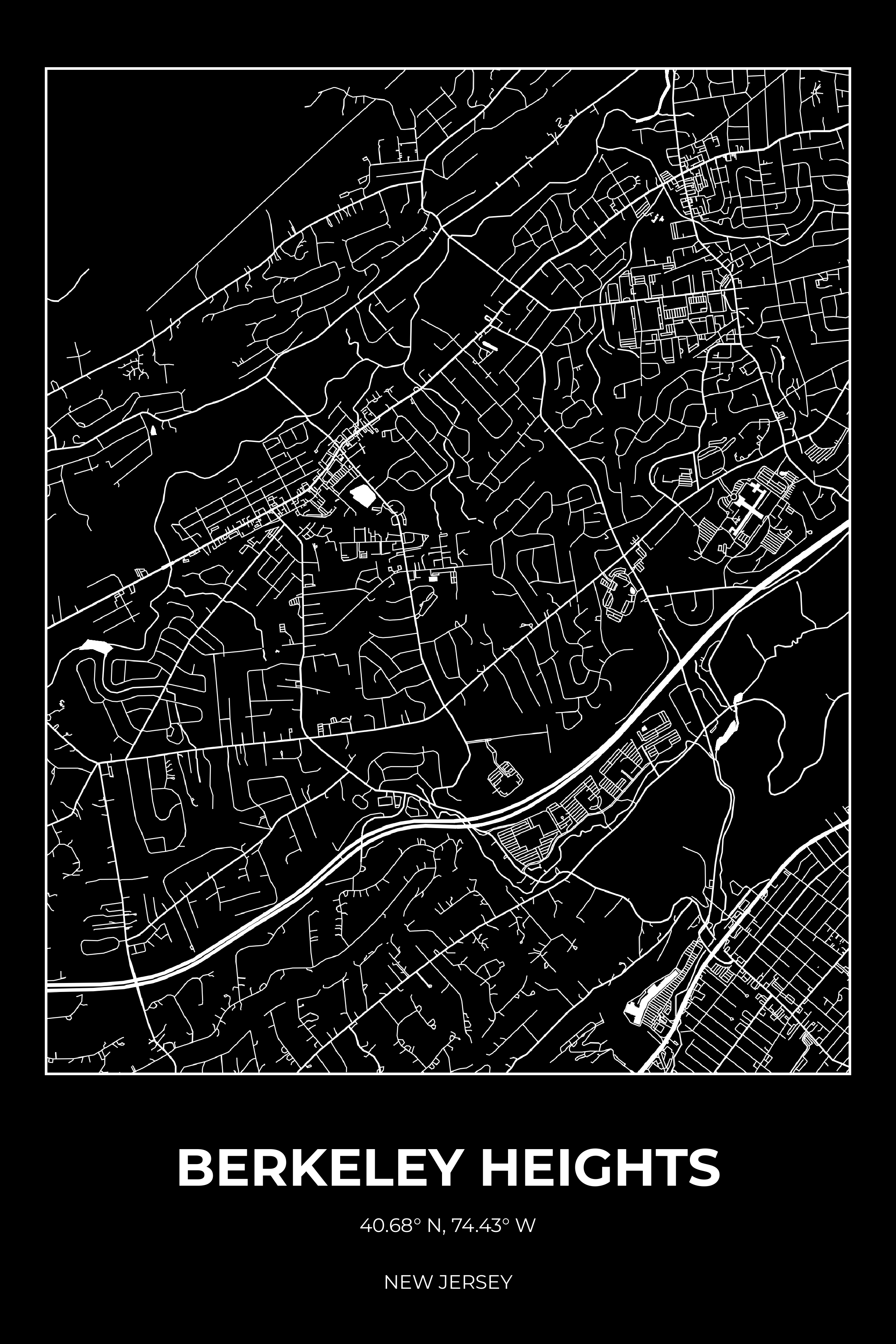 Berkeley Heights, New Jersey Inverse street map poster