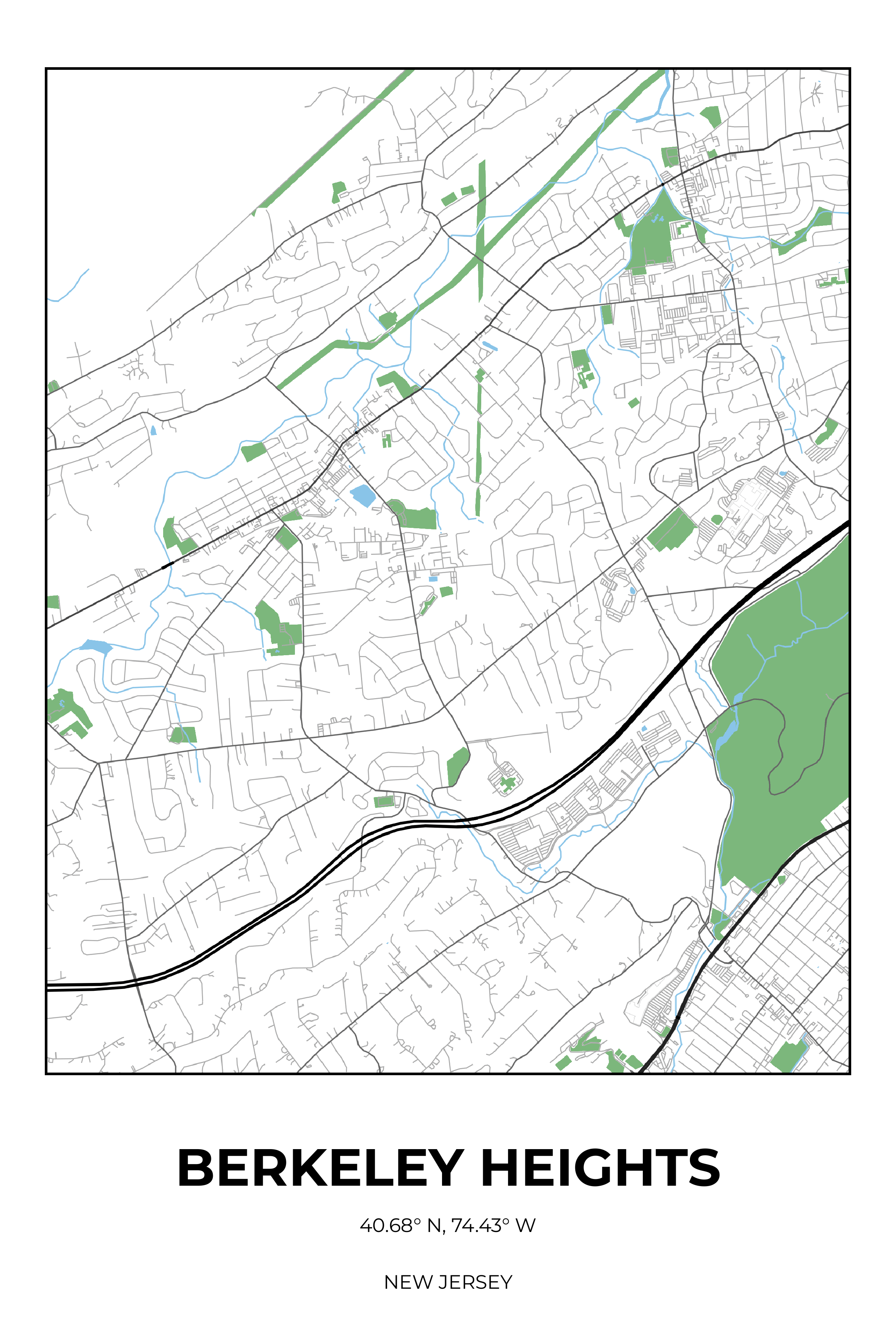 Berkeley Heights, New Jersey Simple street map poster