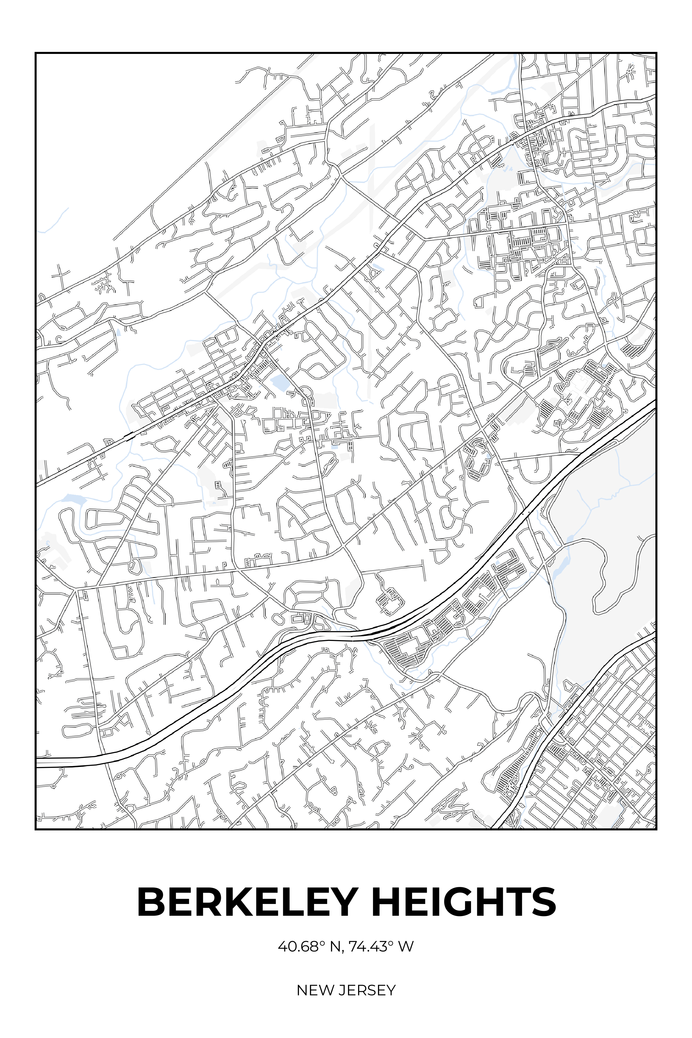 Berkeley Heights, New Jersey Winter street map poster