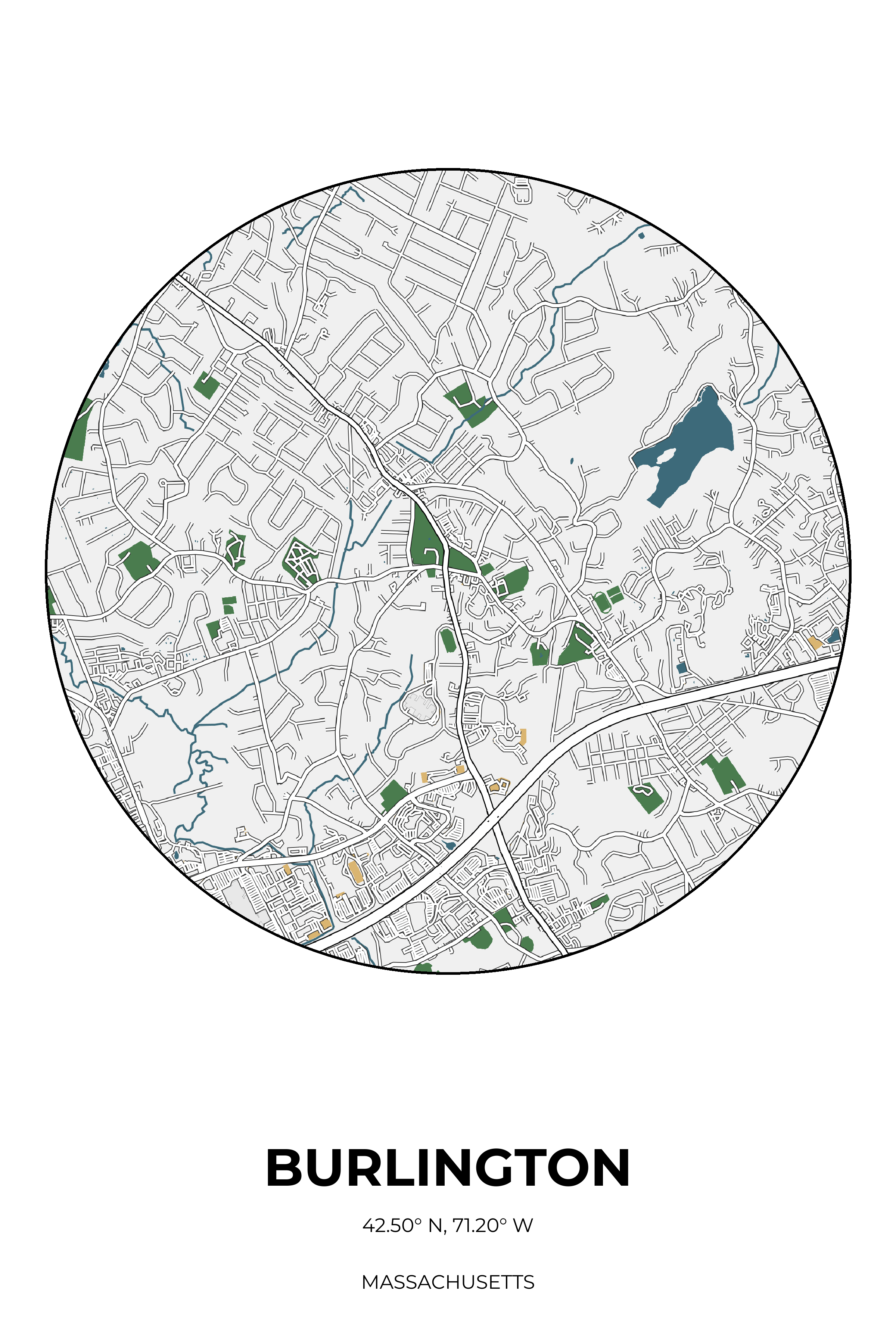 Burlington, Massachusetts Detailed circle map