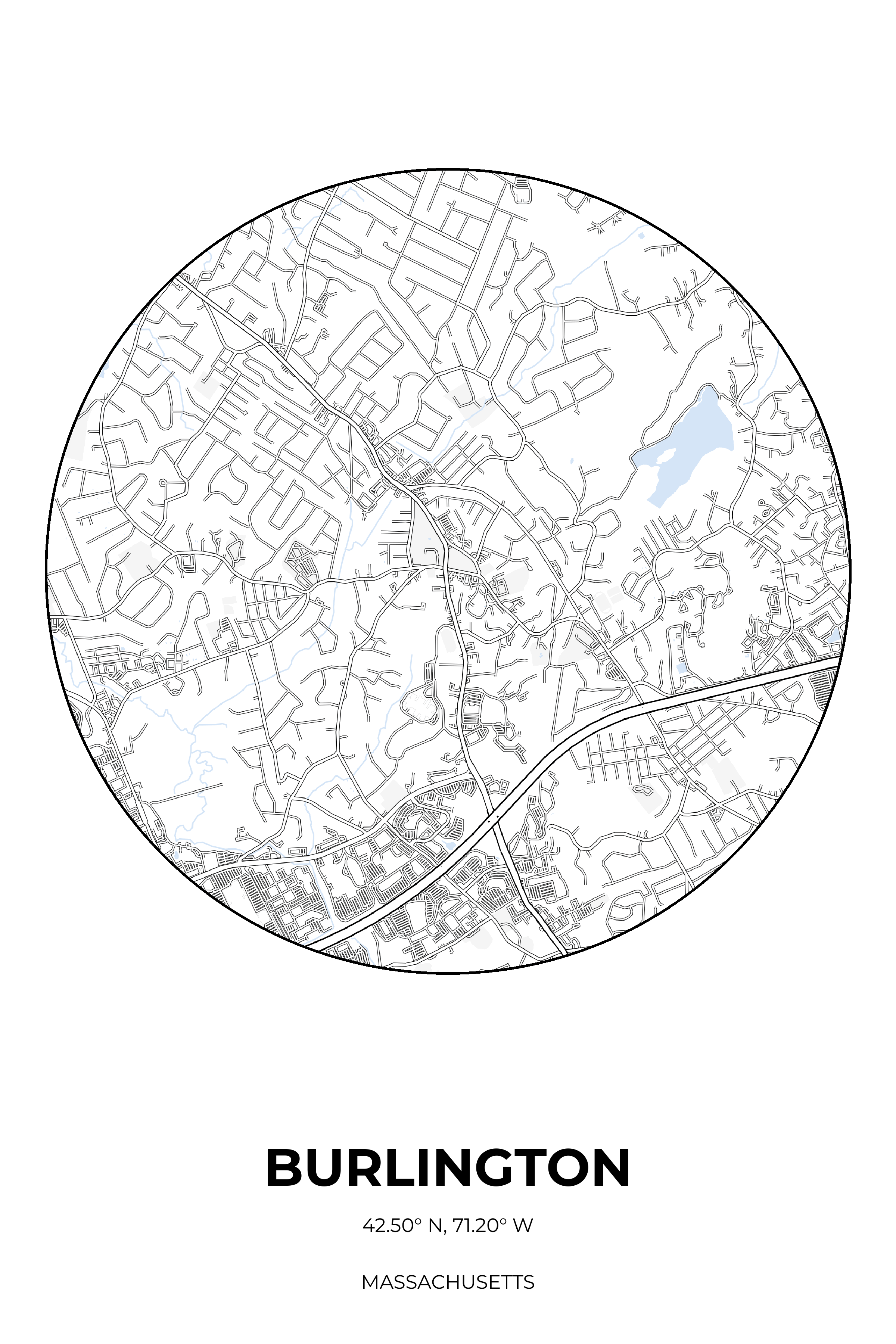 Burlington, Massachusetts Winter circle map
