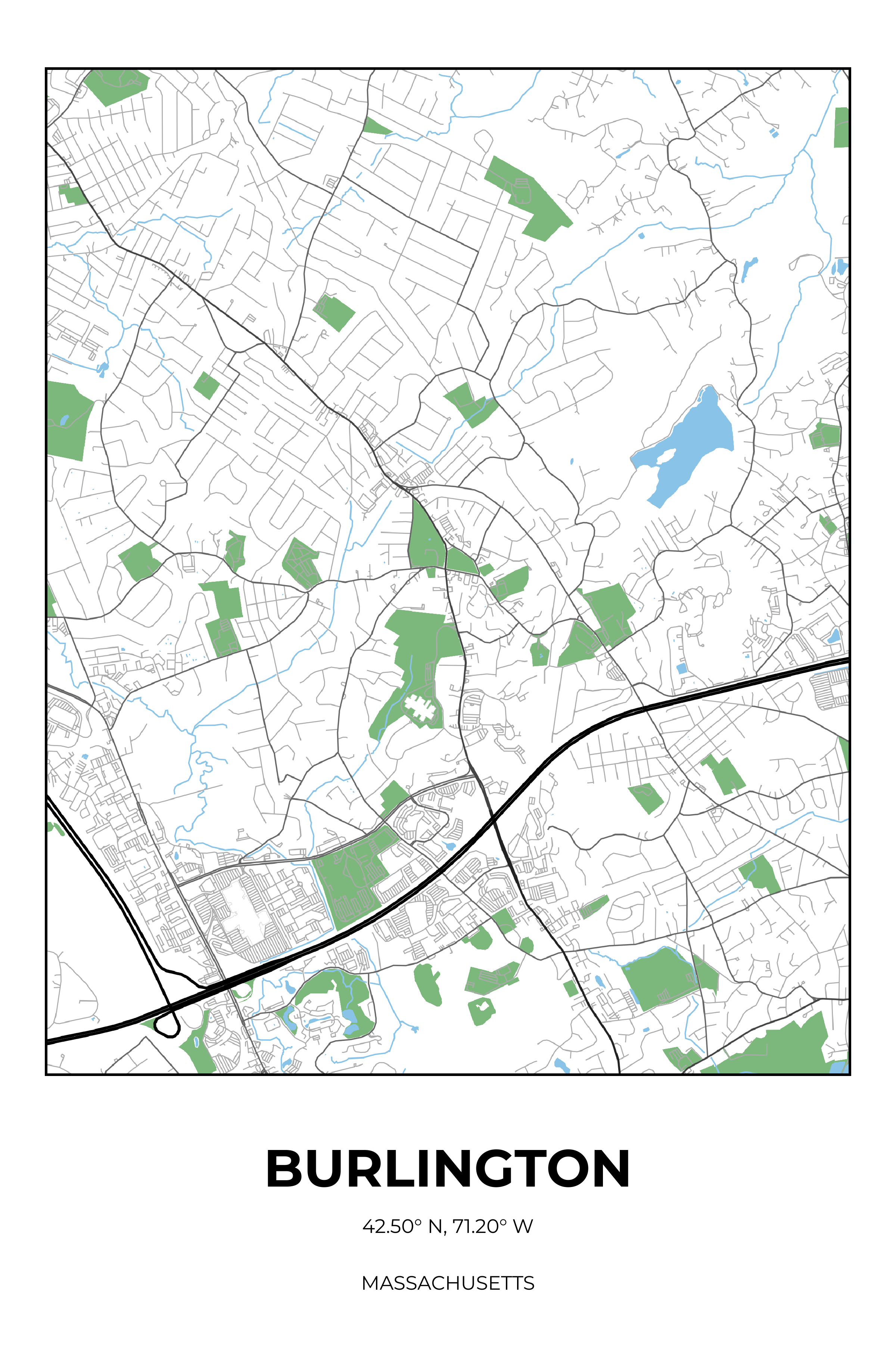 Burlington, Massachusetts Simple street map poster