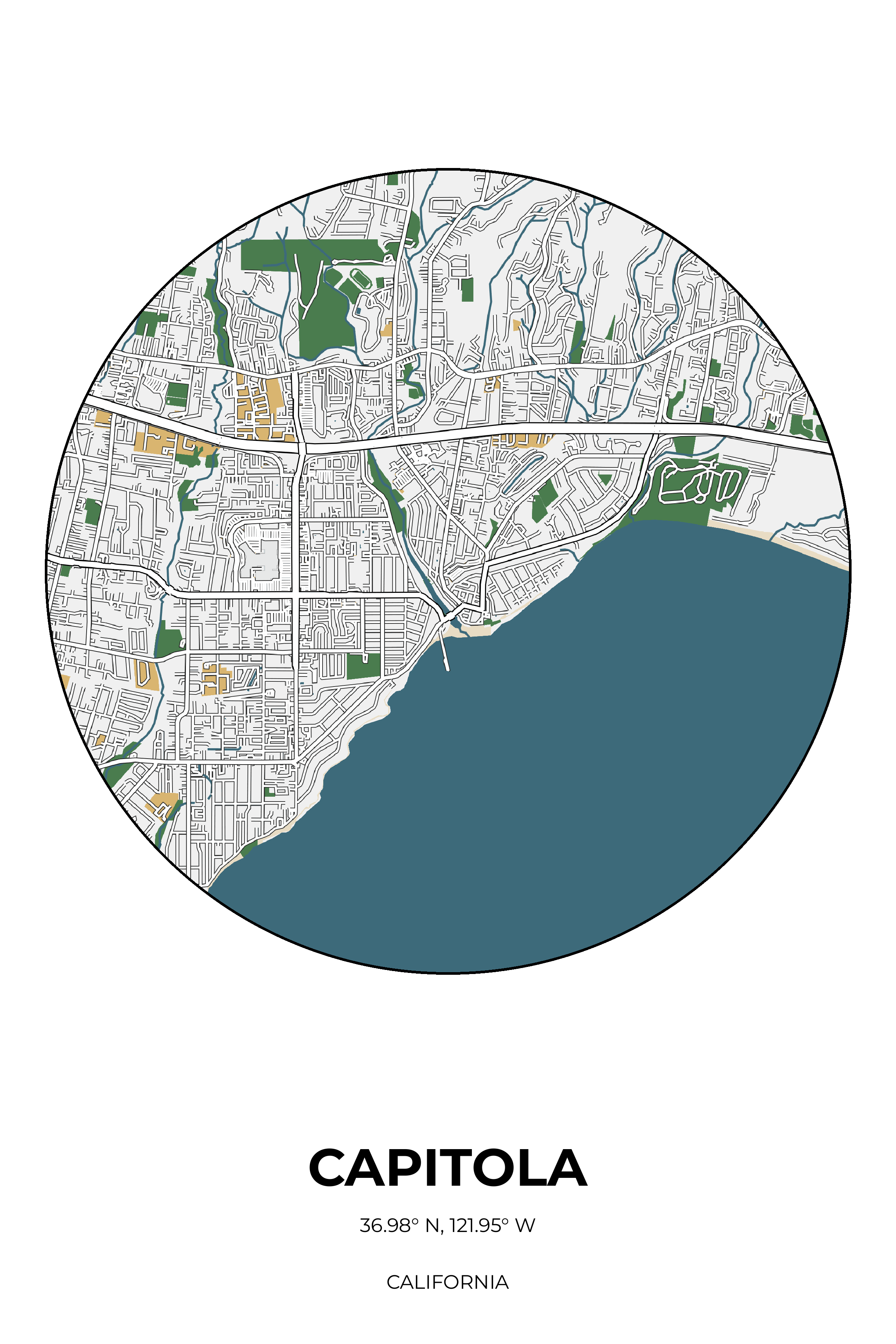 Capitola, California Detailed circle map