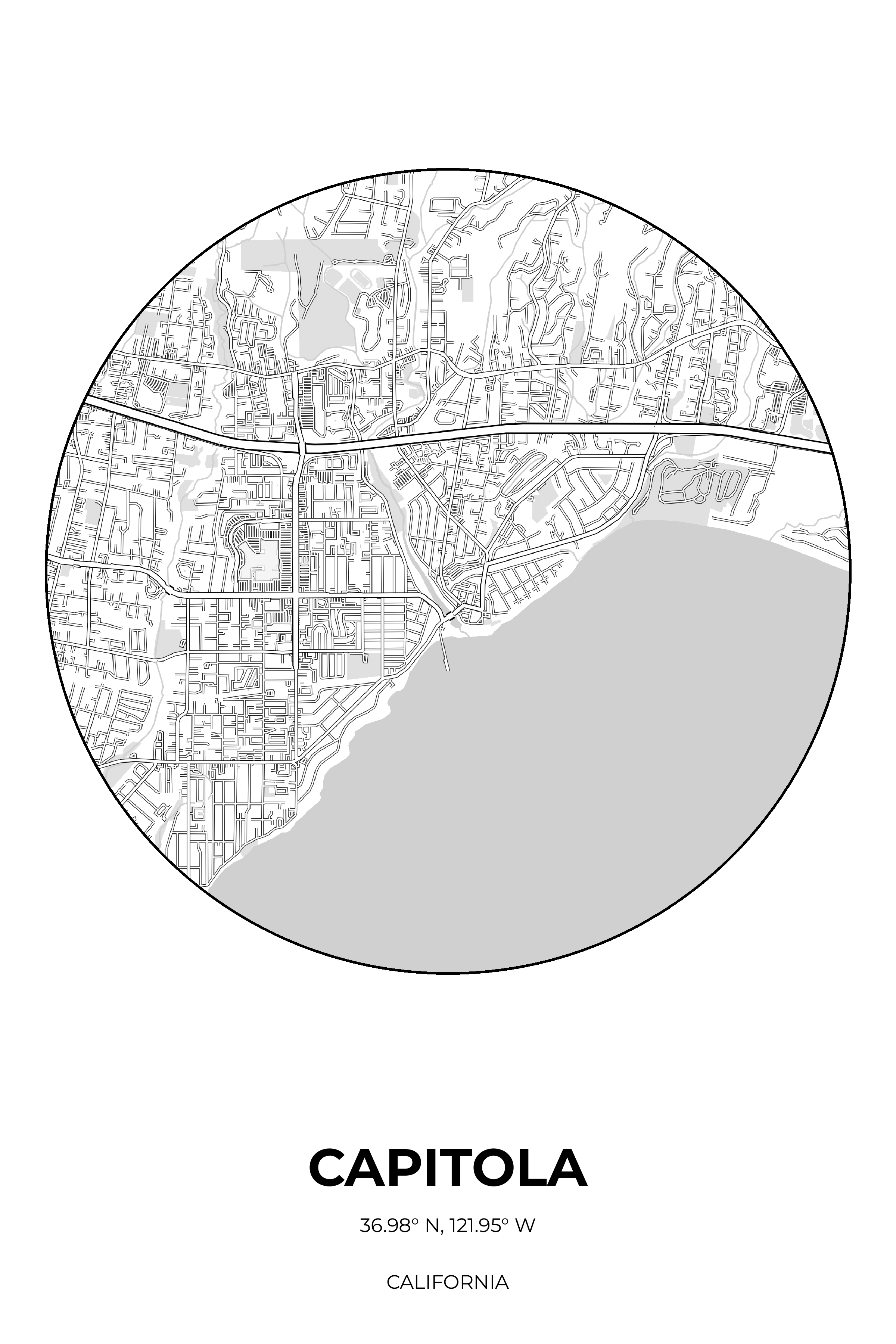 Capitola, California Monochrome circle map
