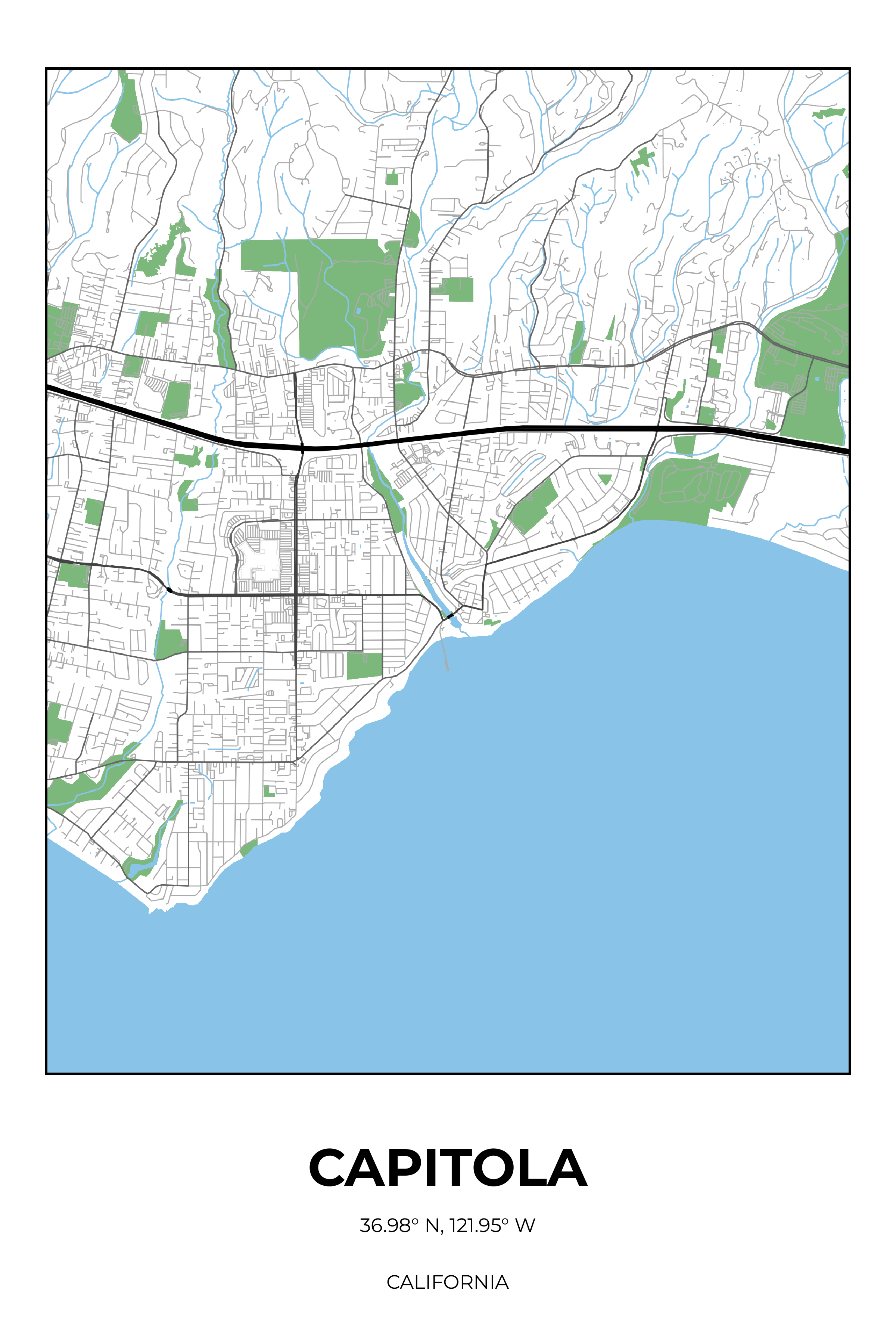 Capitola, California Simple street map poster