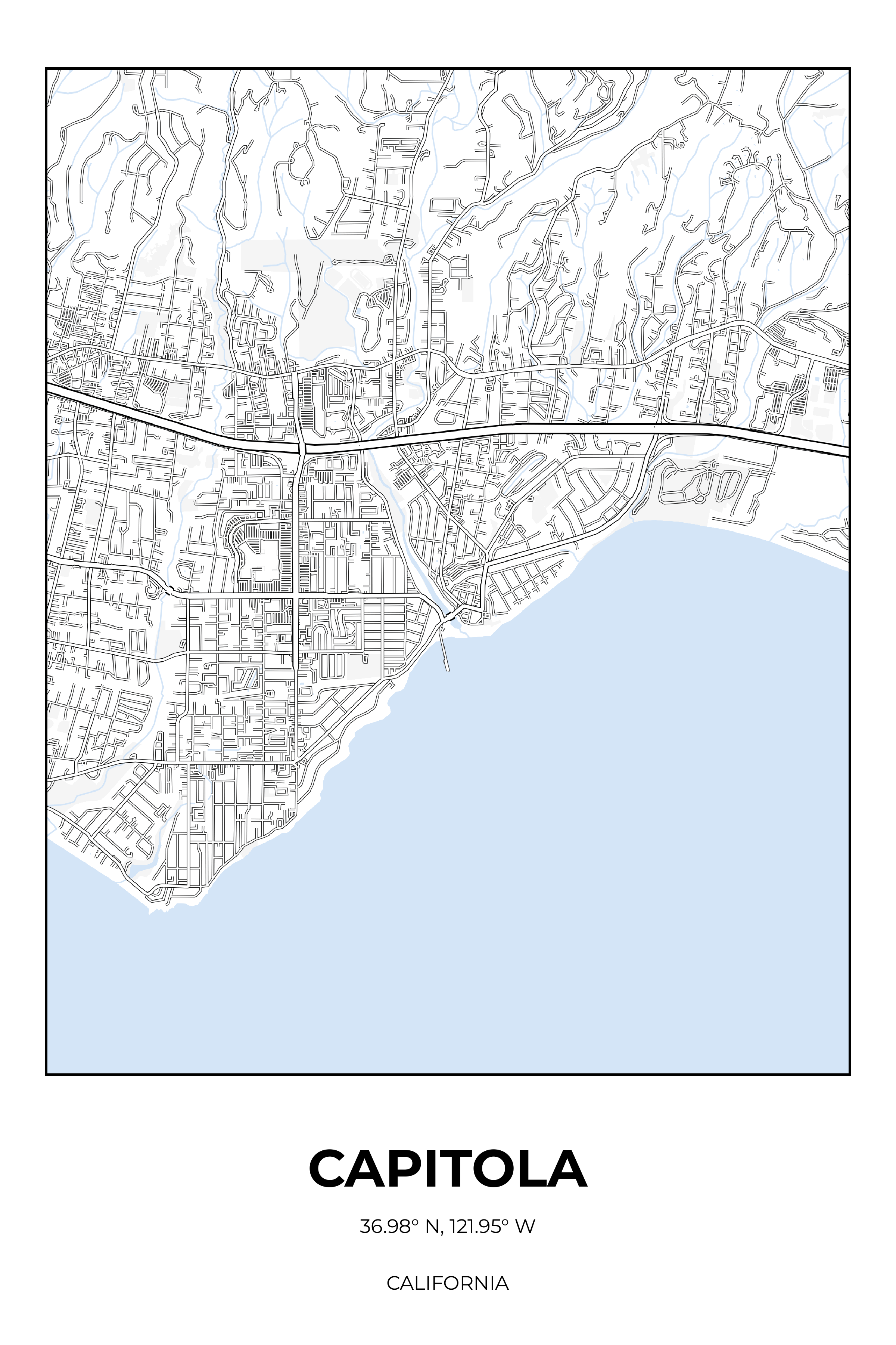 Capitola, California Winter street map poster