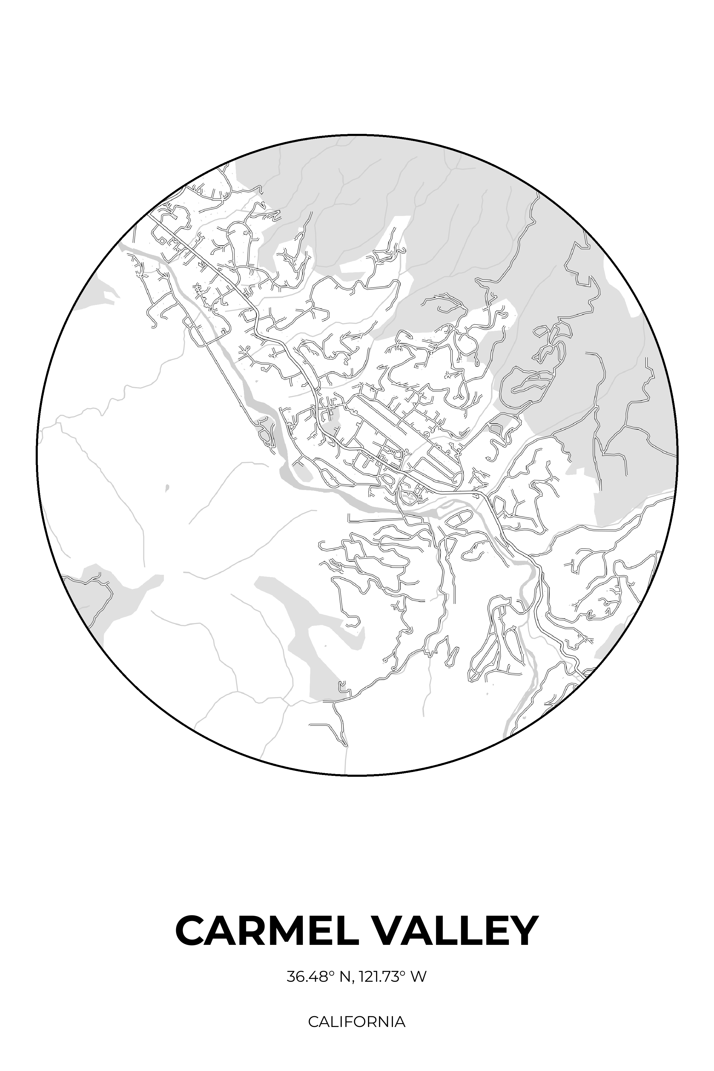 Carmel Valley, California Monochrome circle map