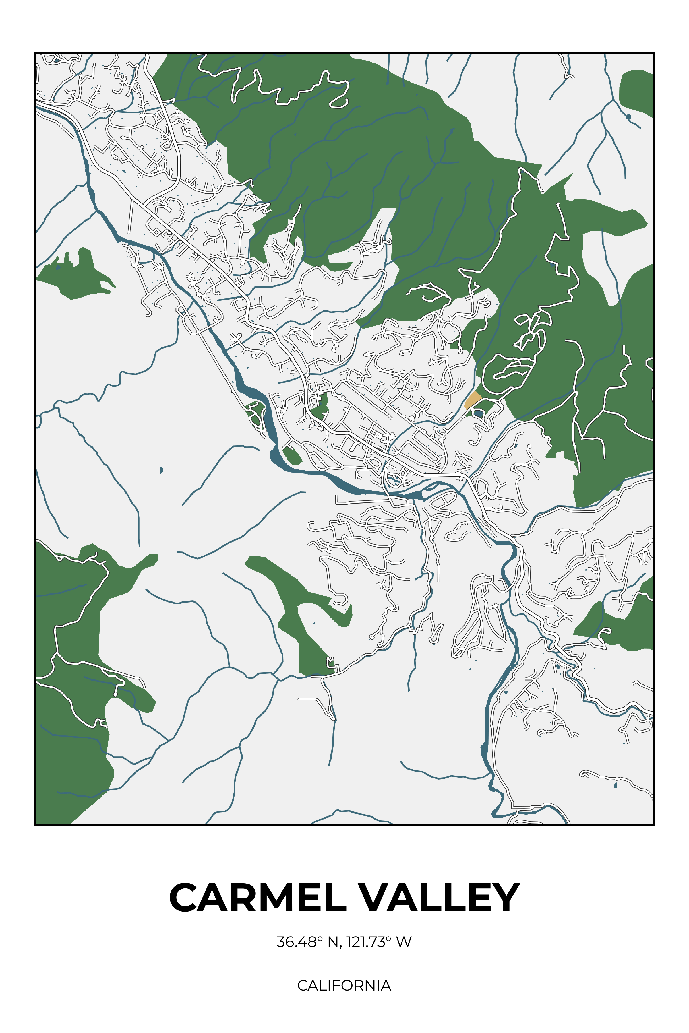 Carmel Valley, California Detailed street map poster