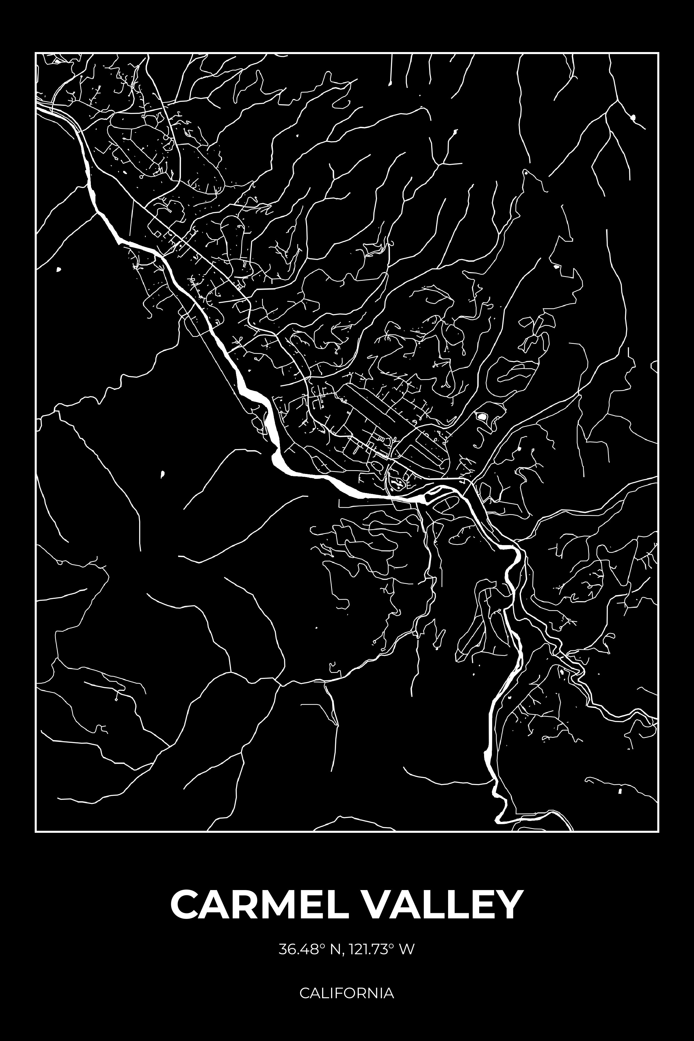 Carmel Valley, California Inverse street map poster