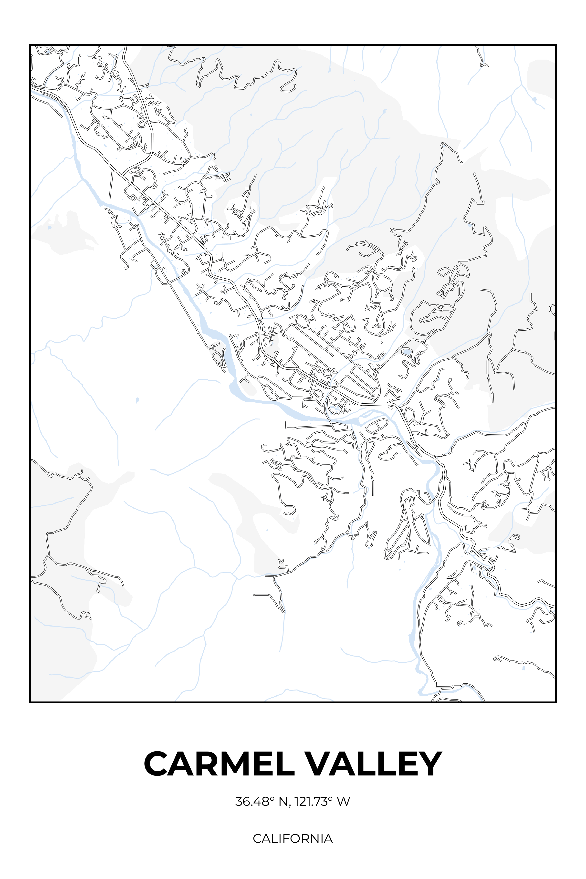 Carmel Valley, California Winter street map poster