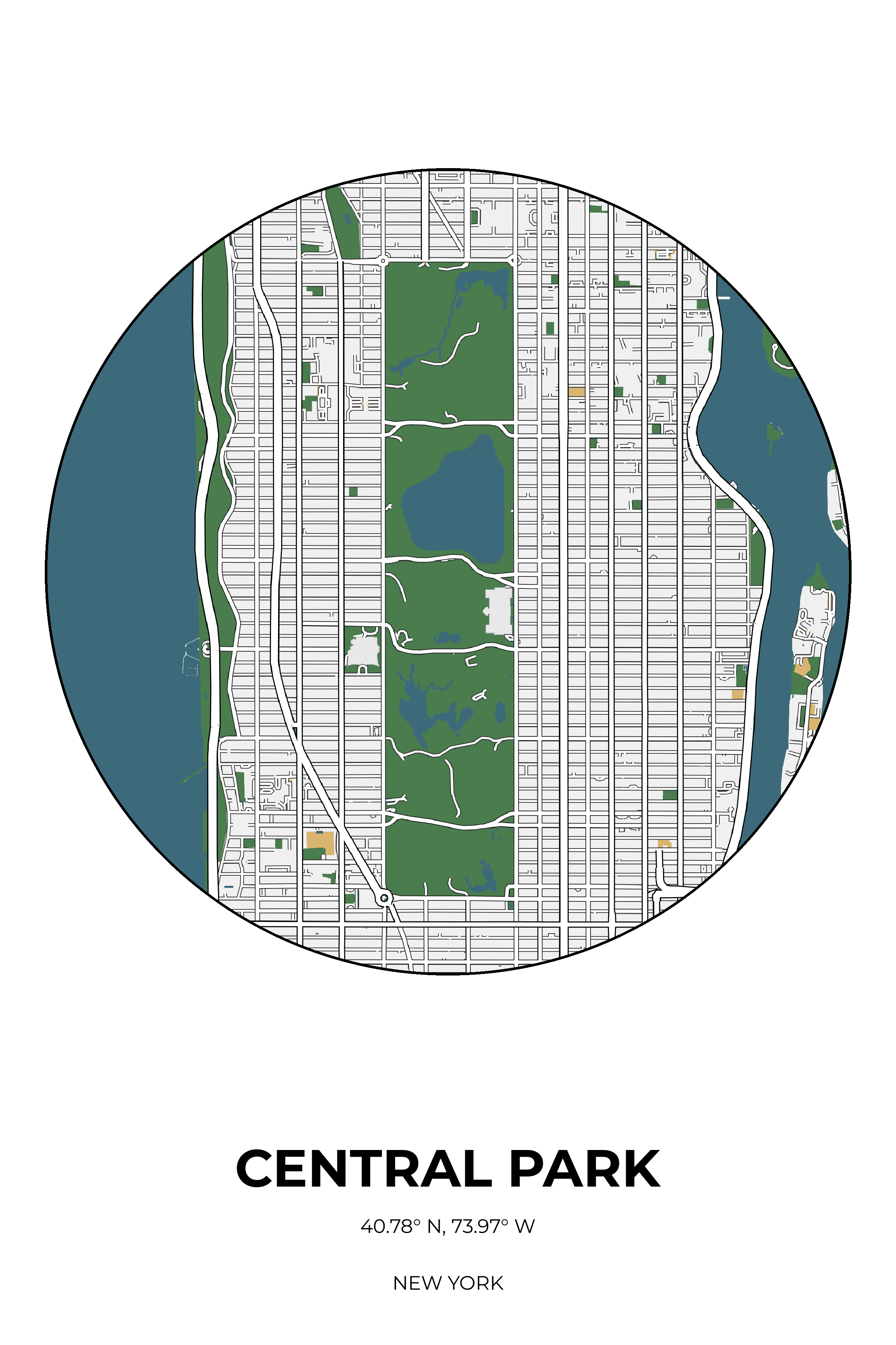 Central Park New York Detailed Circle Map