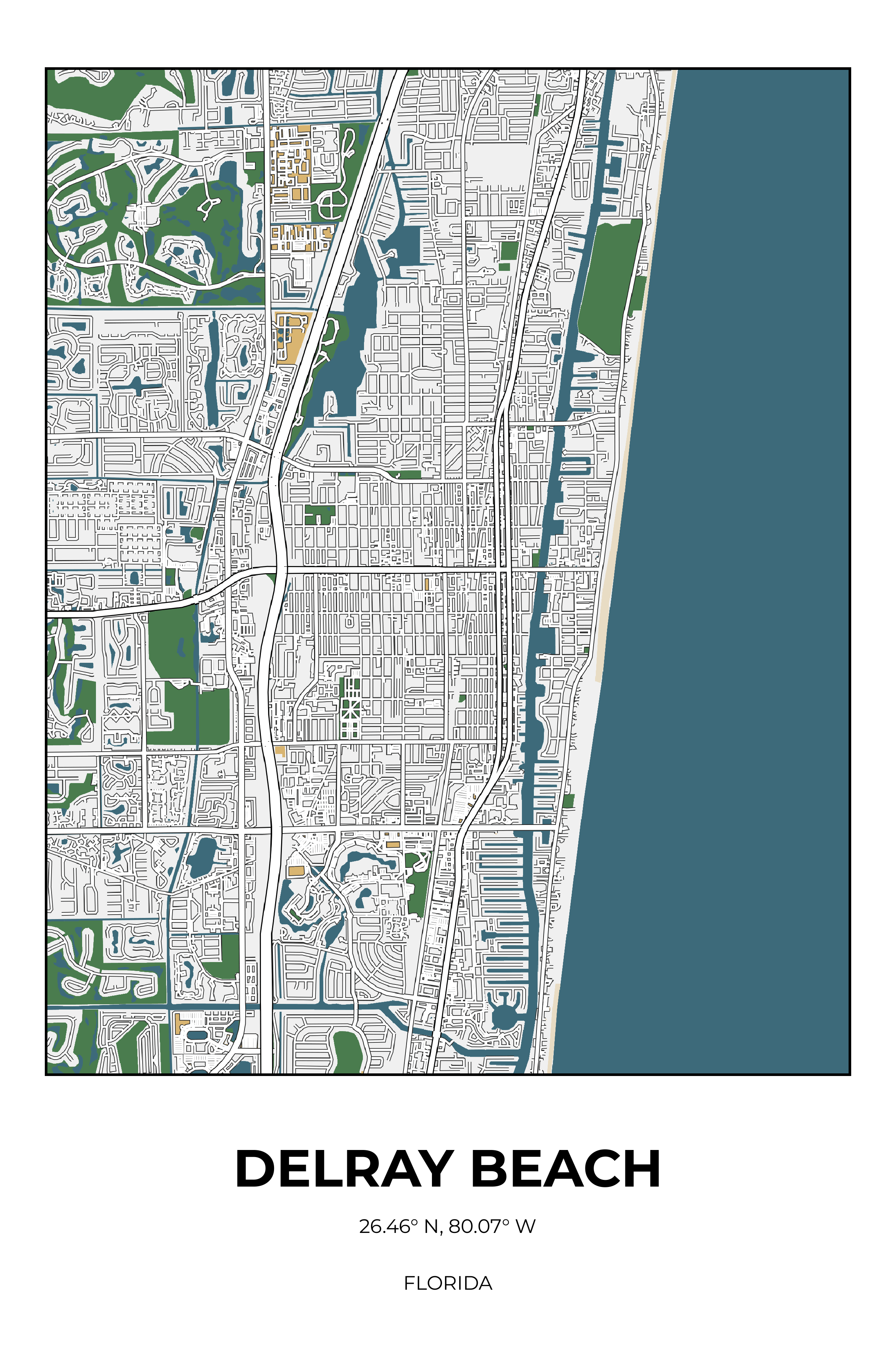Delray Beach Florida Detailed Rectangle Map