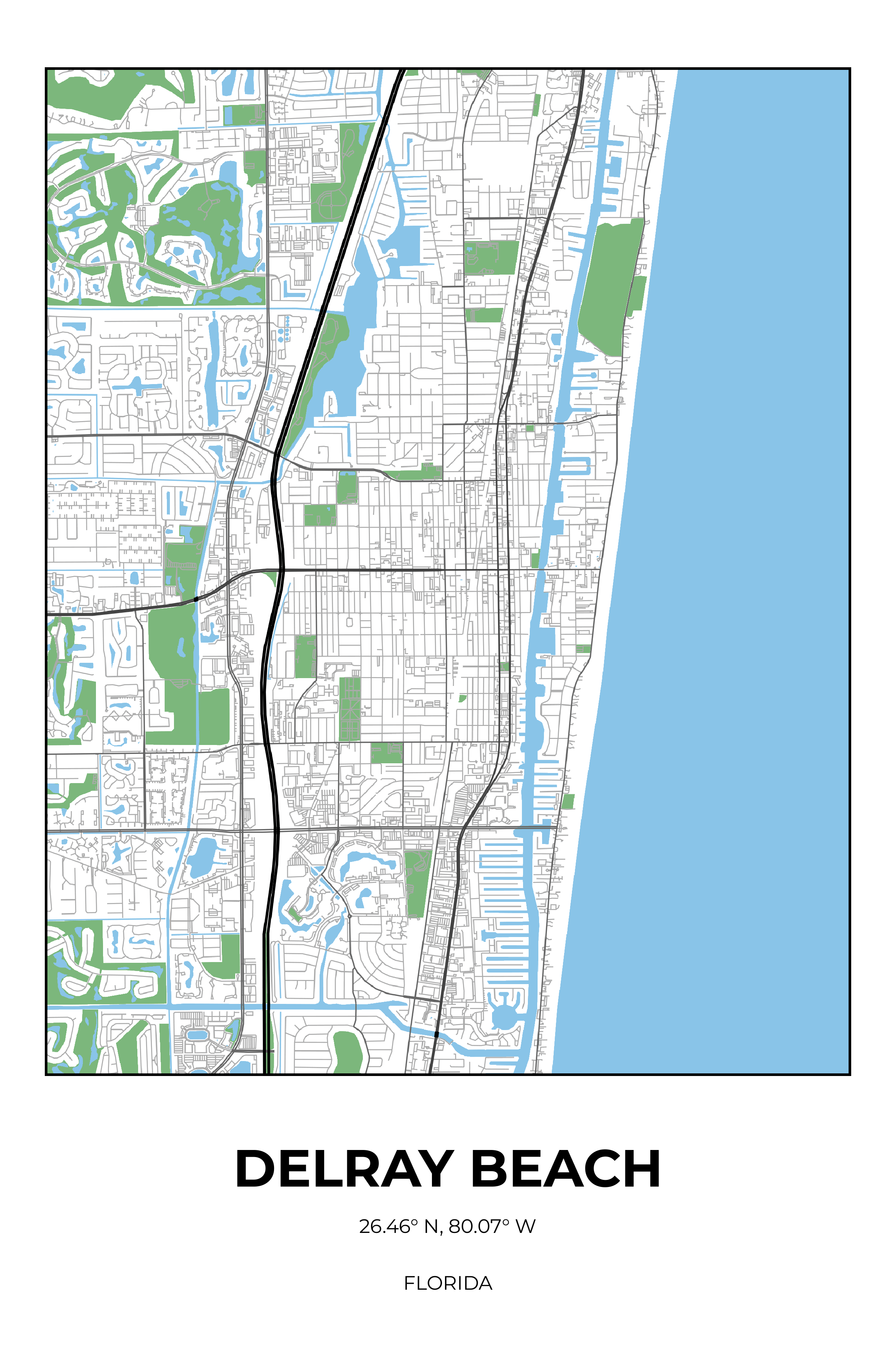Delray Beach Florida Simple Rectangle Map