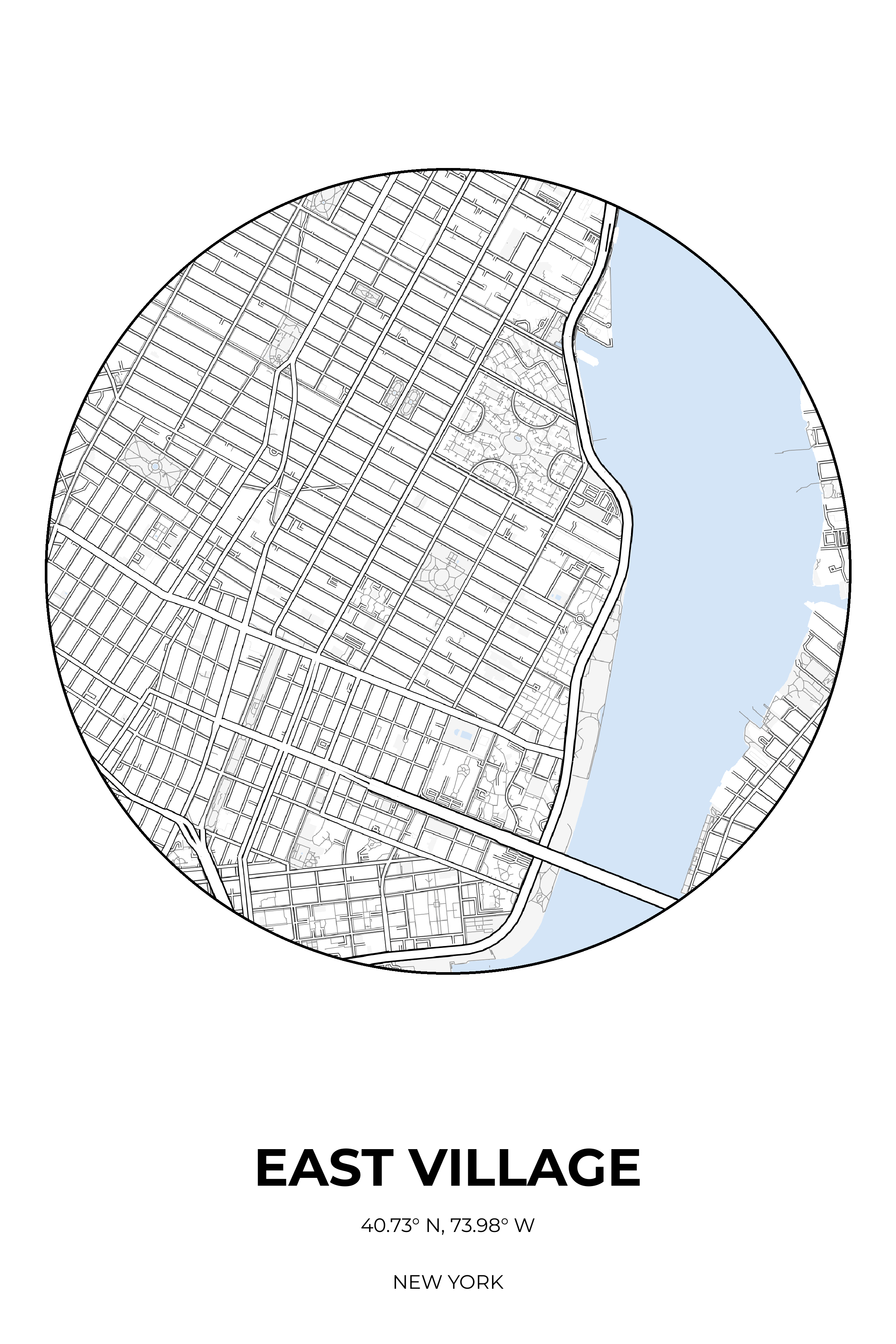 East Village New York Winter Circle Map