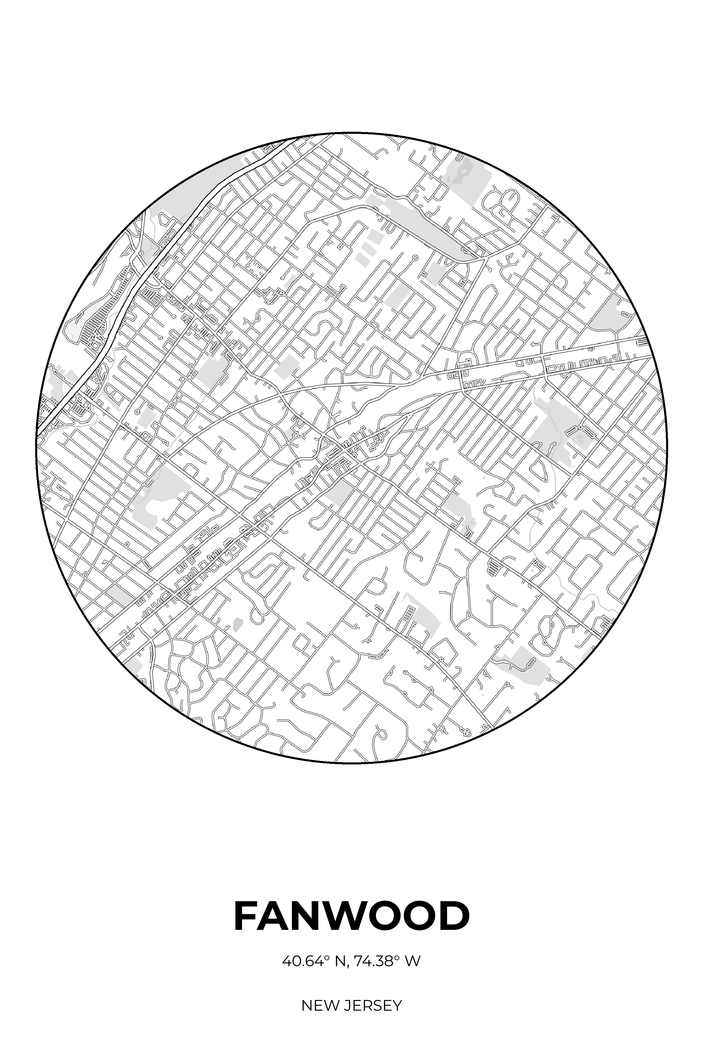 Fanwood, New Jersey Monochrome circle map