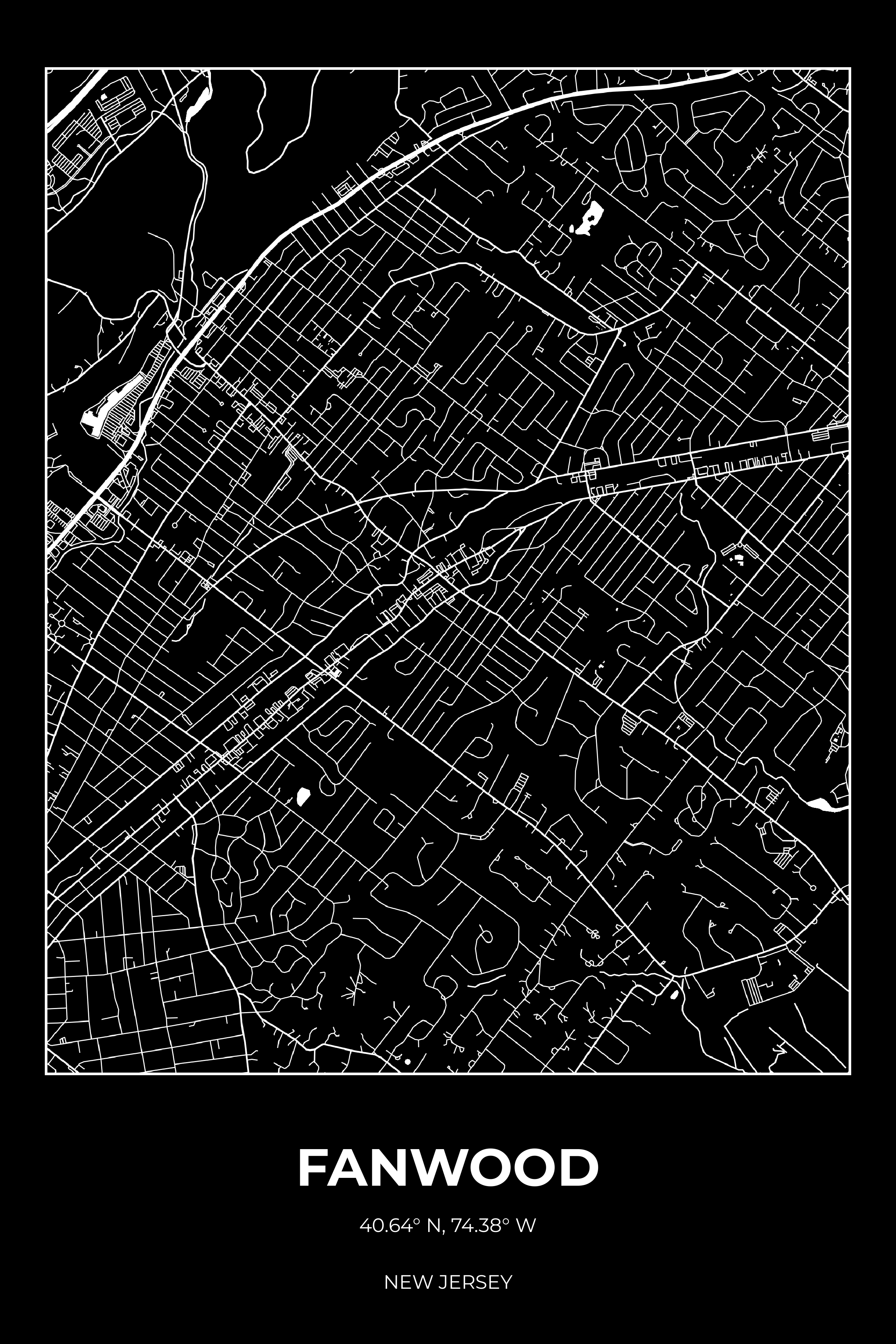 Fanwood, New Jersey Inverse street map poster