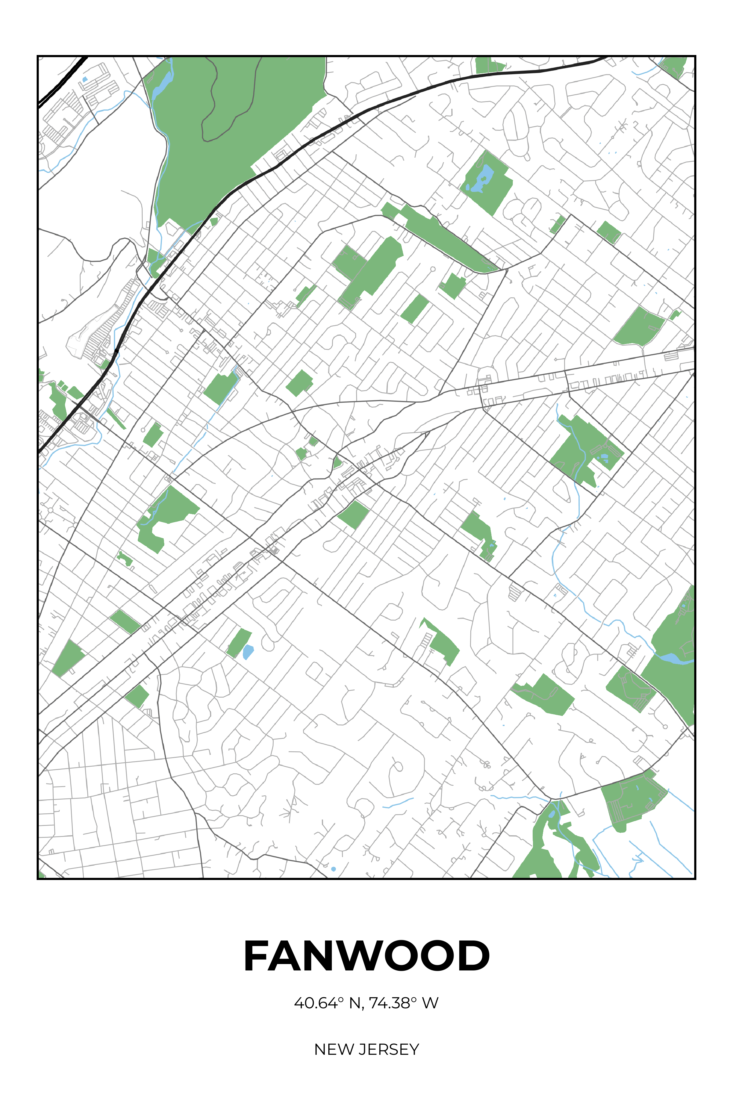 Fanwood, New Jersey Simple street map poster