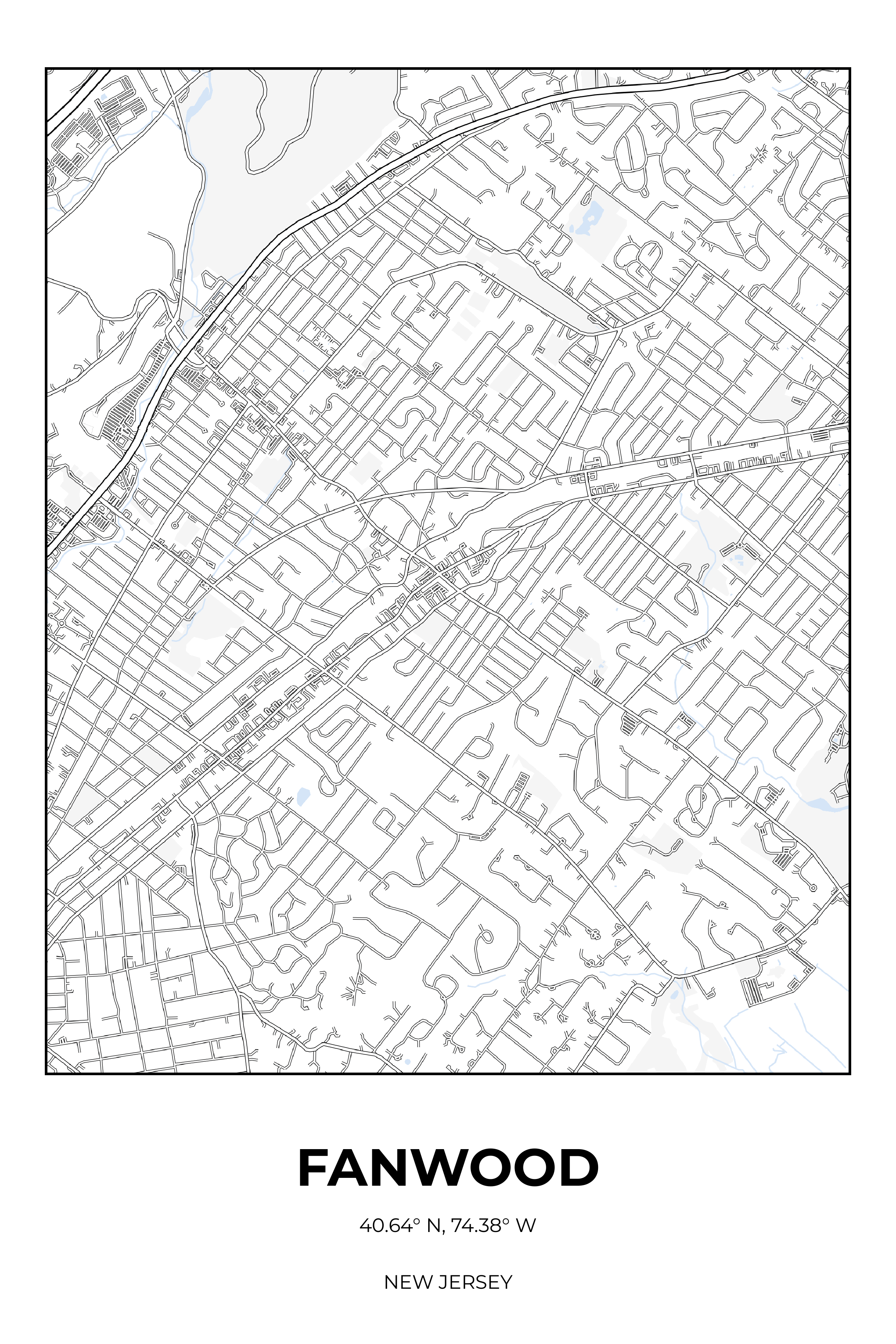 Fanwood, New Jersey Winter street map poster