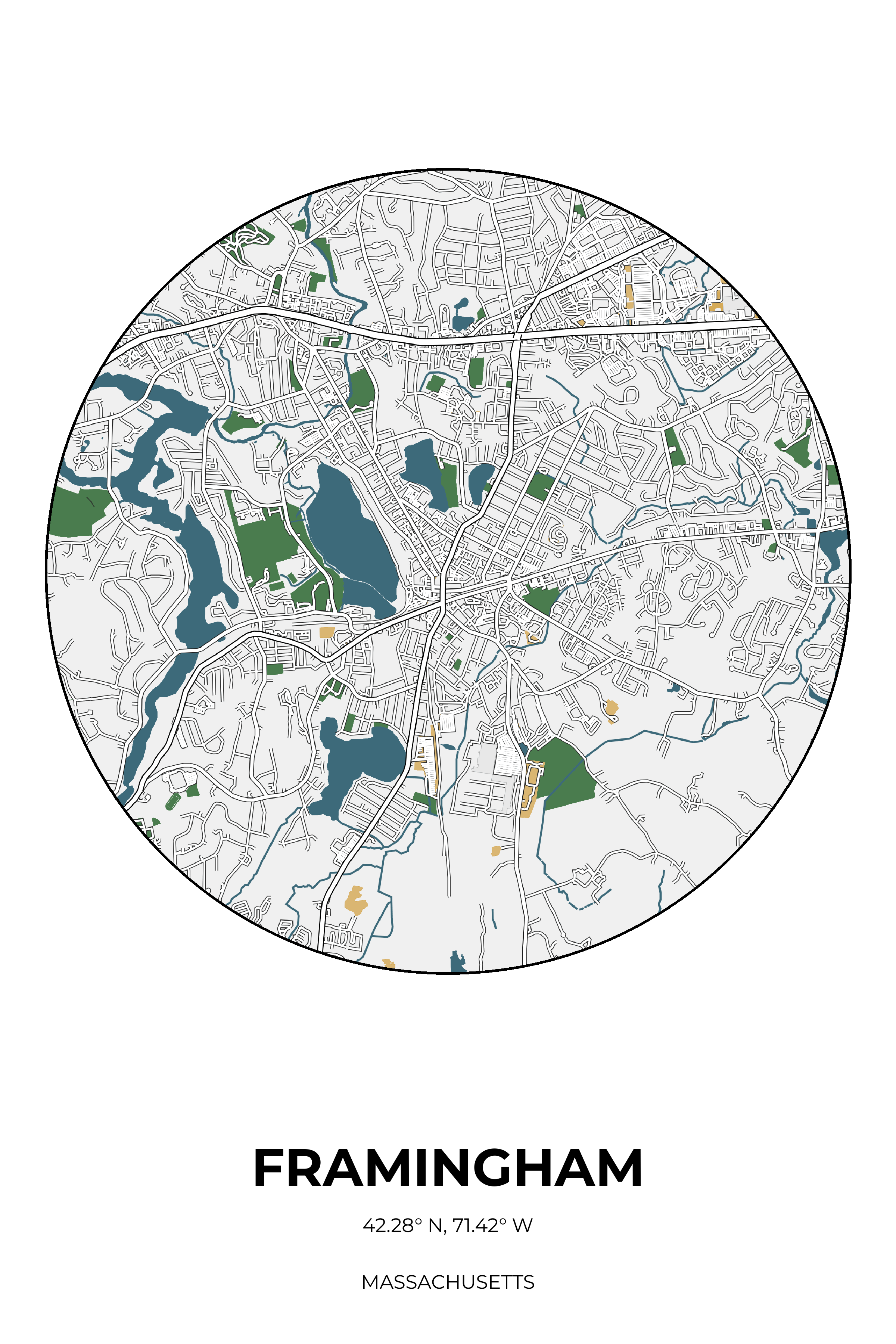 Framingham, Massachusetts Detailed circle map