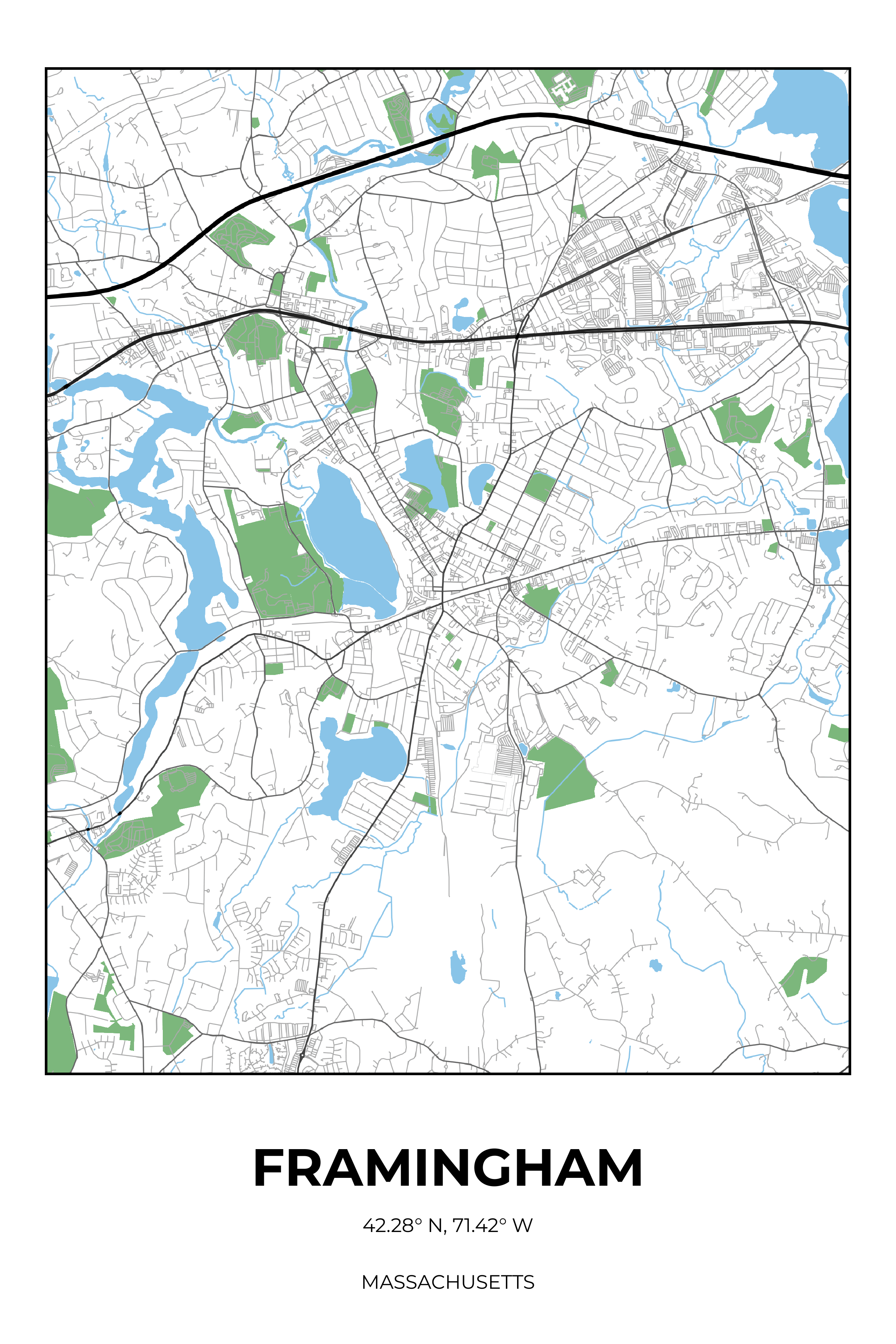 Framingham, Massachusetts Simple street map poster