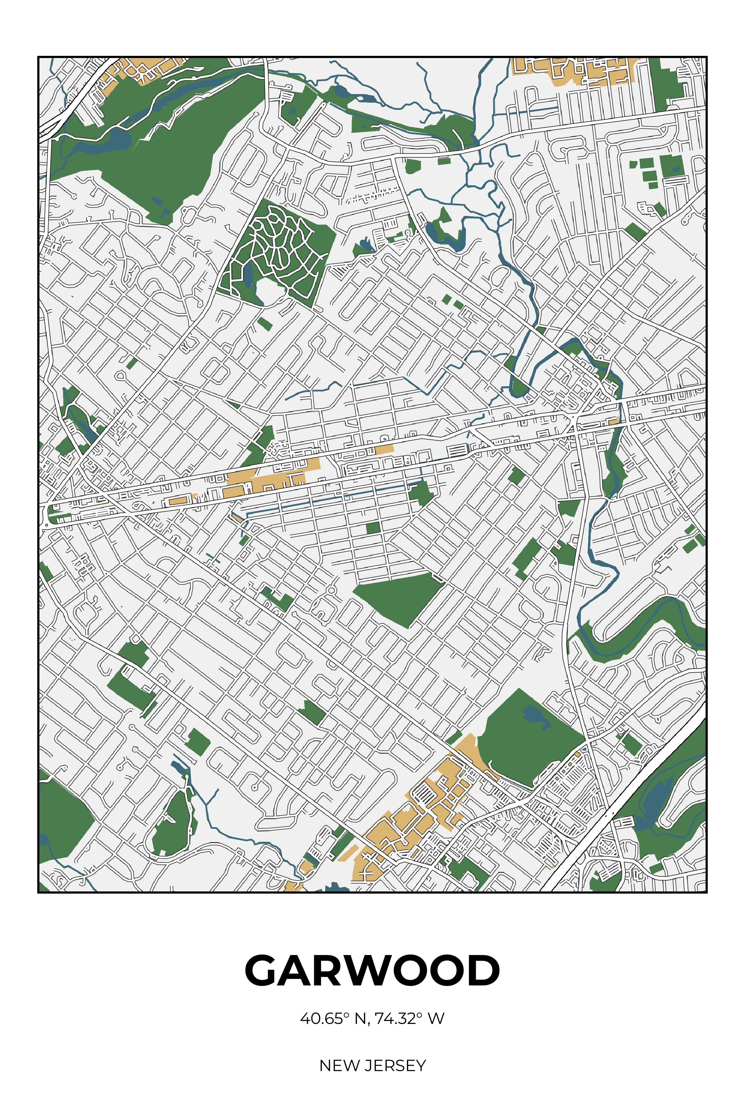 Garwood, New Jersey Detailed street map poster