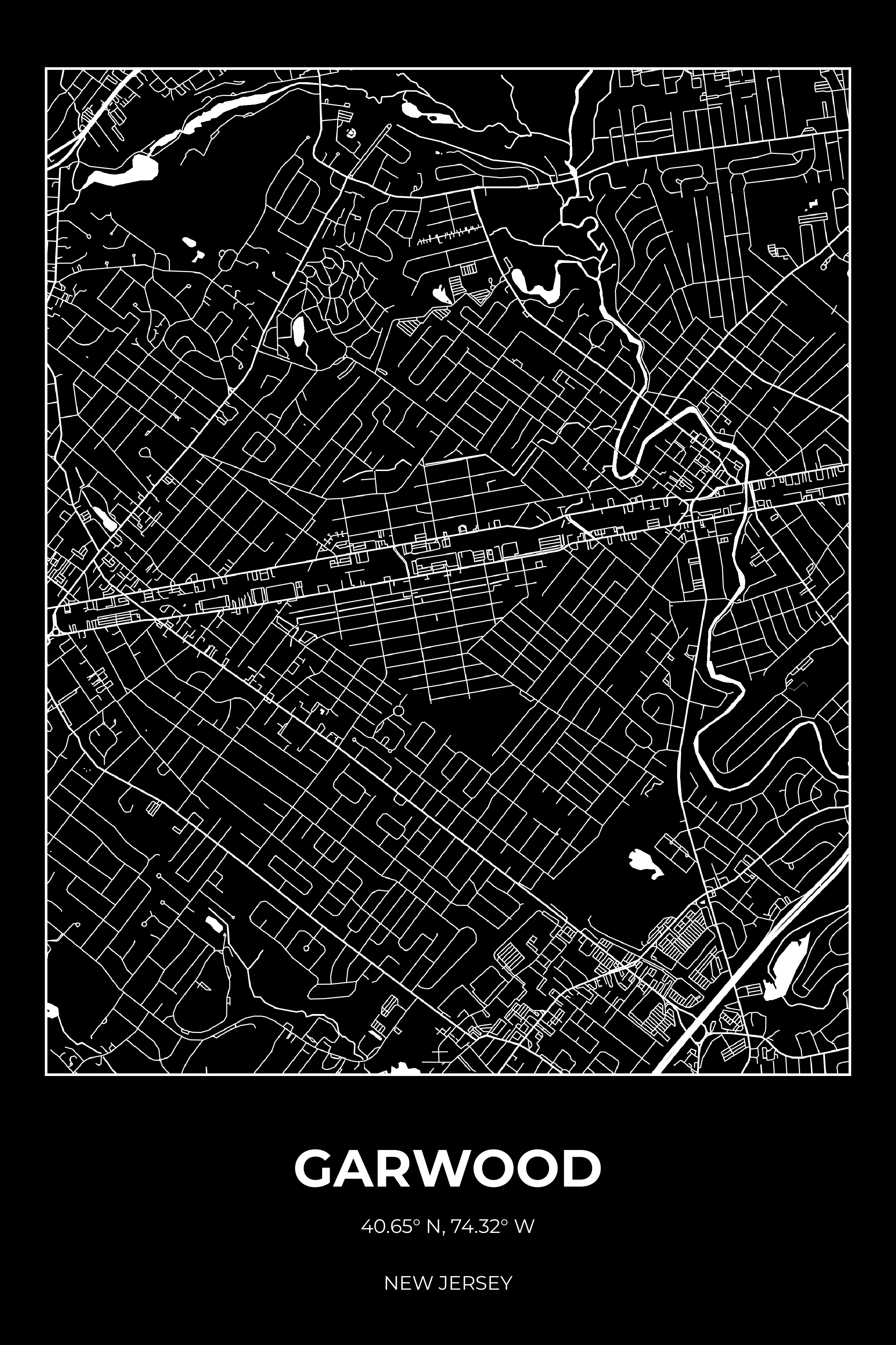 Garwood, New Jersey Inverse street map poster
