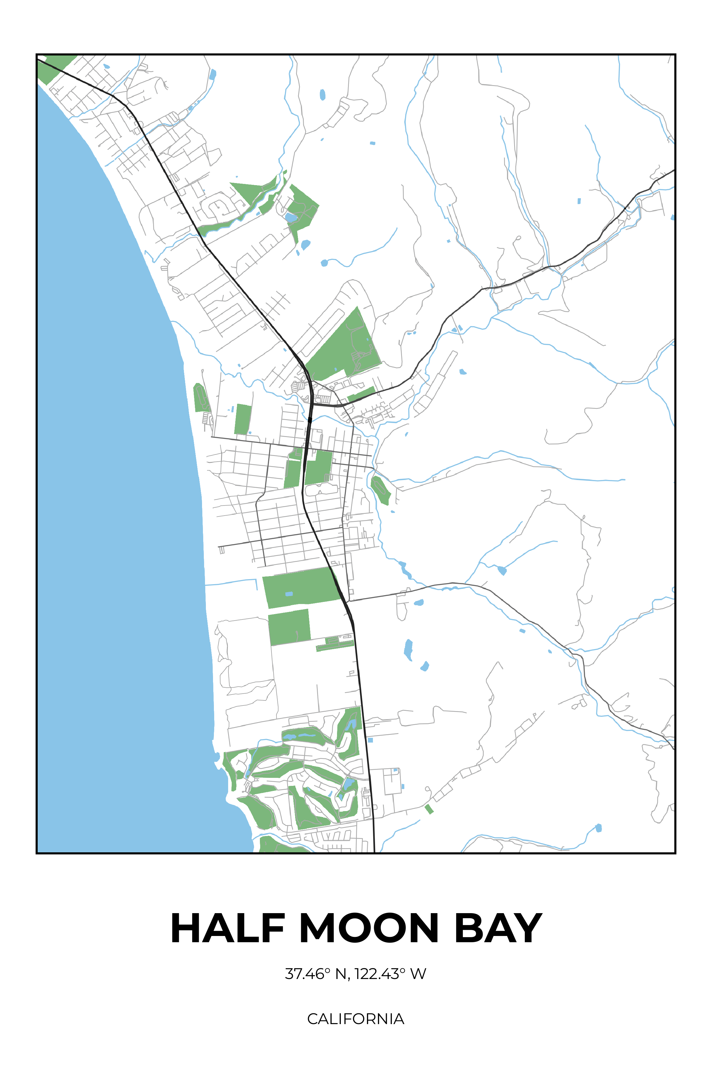 Half Moon Bay, California Simple street map poster