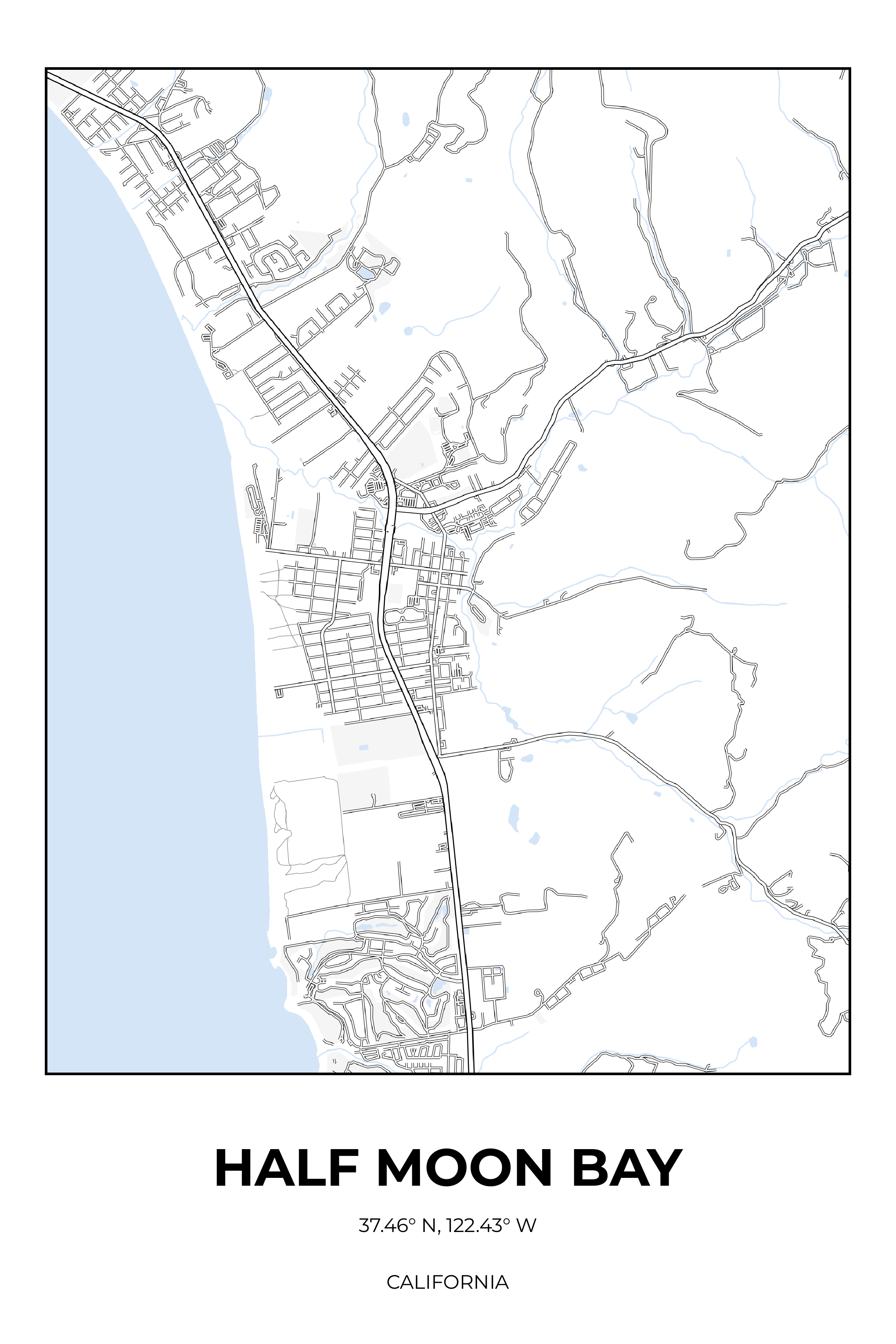 Half Moon Bay, California Winter street map poster