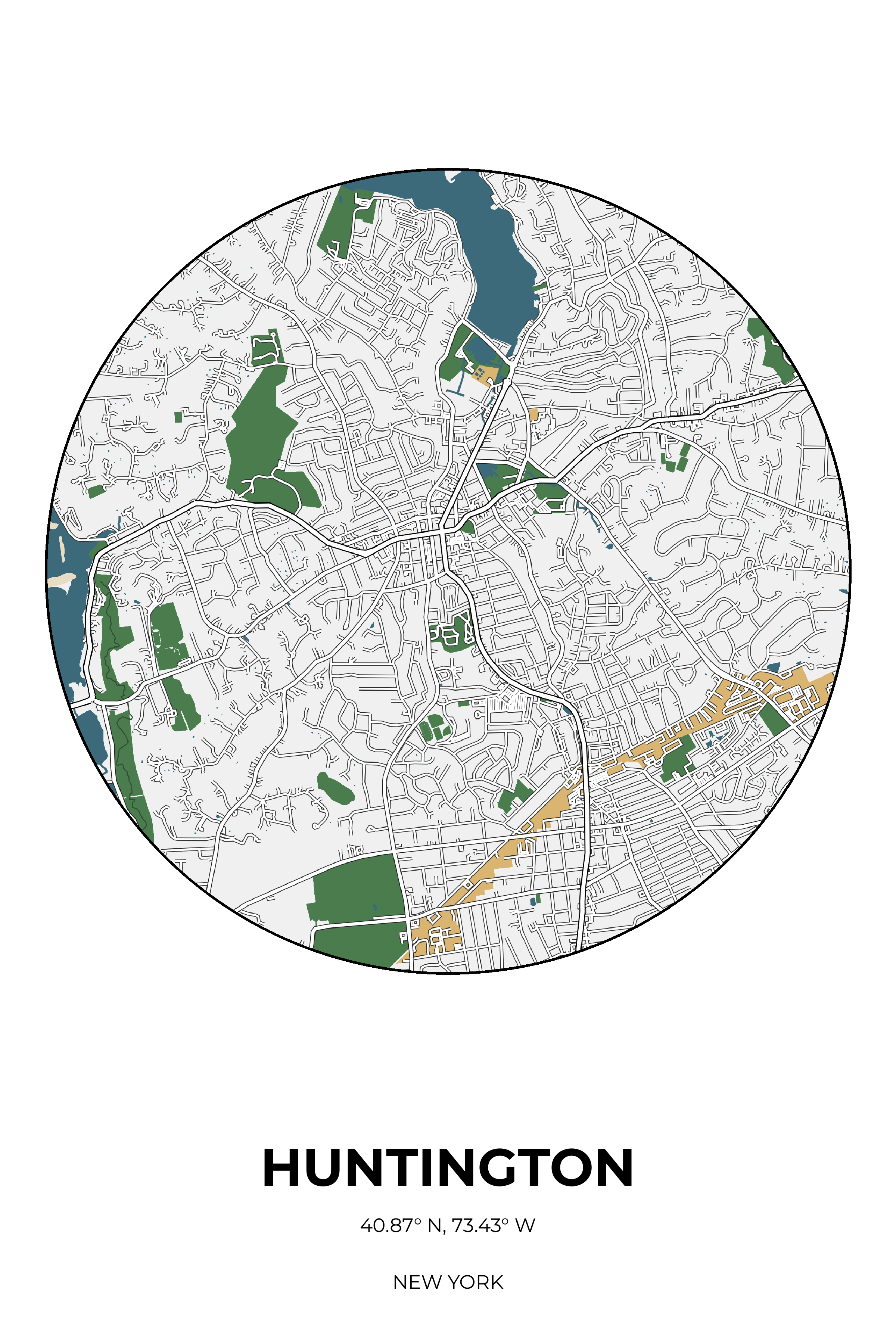 Huntington, New York Detailed circle map