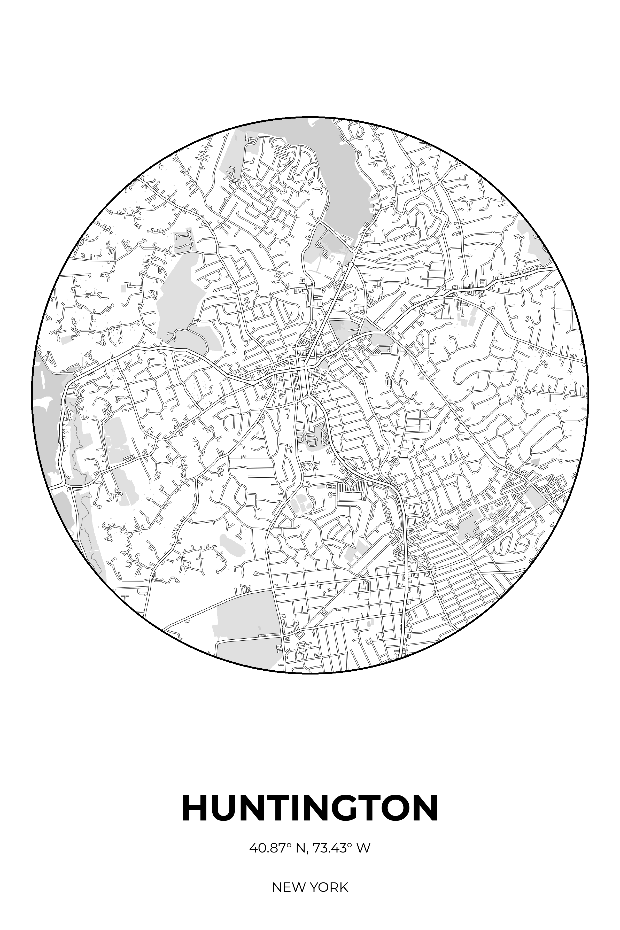 Huntington, New York Monochrome circle map
