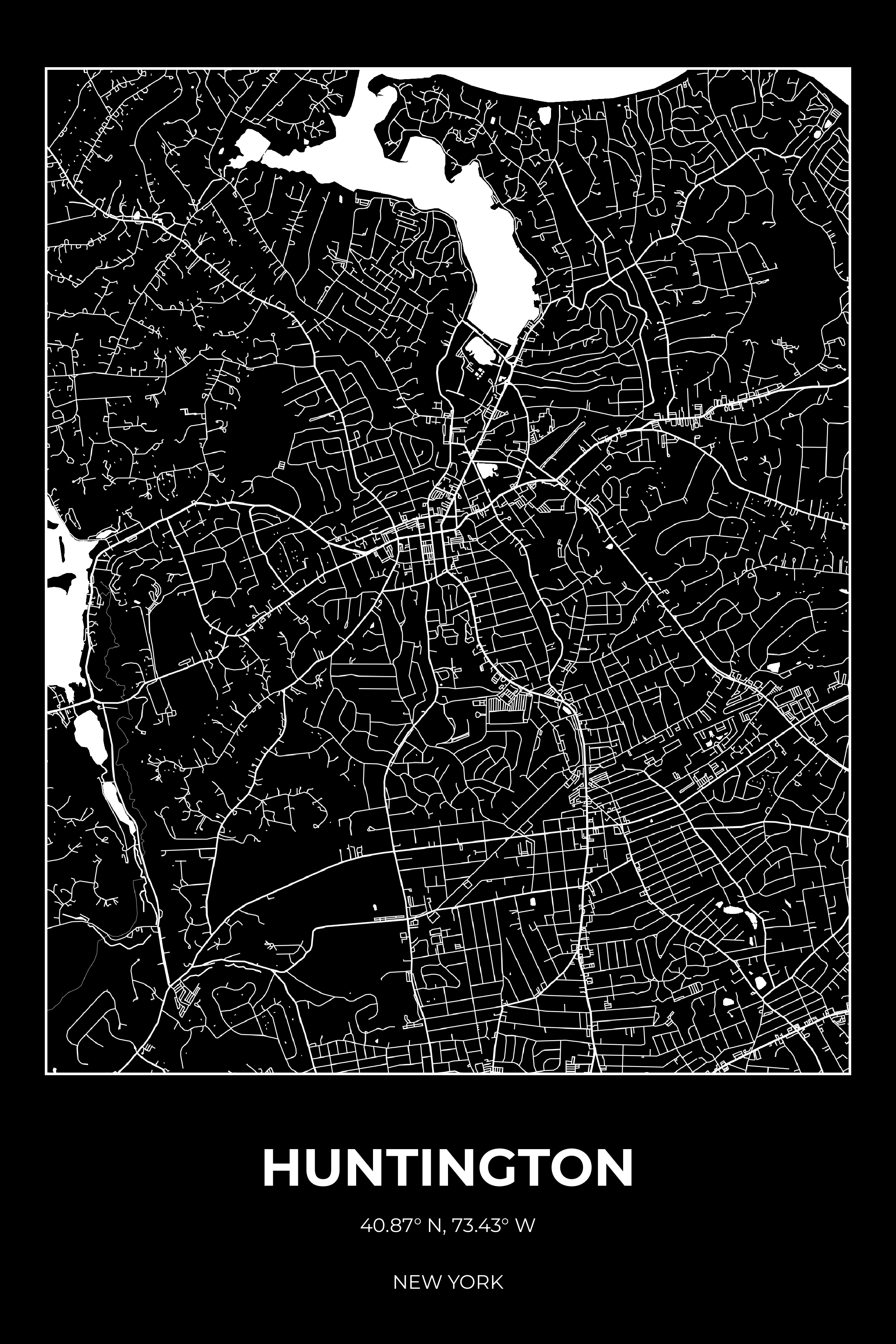 Huntington, New York Inverse street map poster